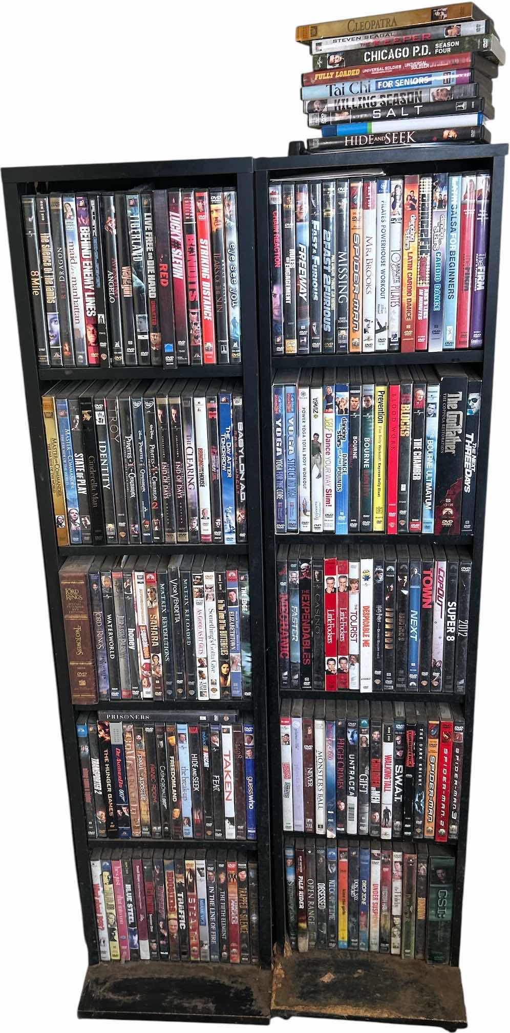 Photo 1 of 2 BLACK SHELVING UNITS WITH DVD’s