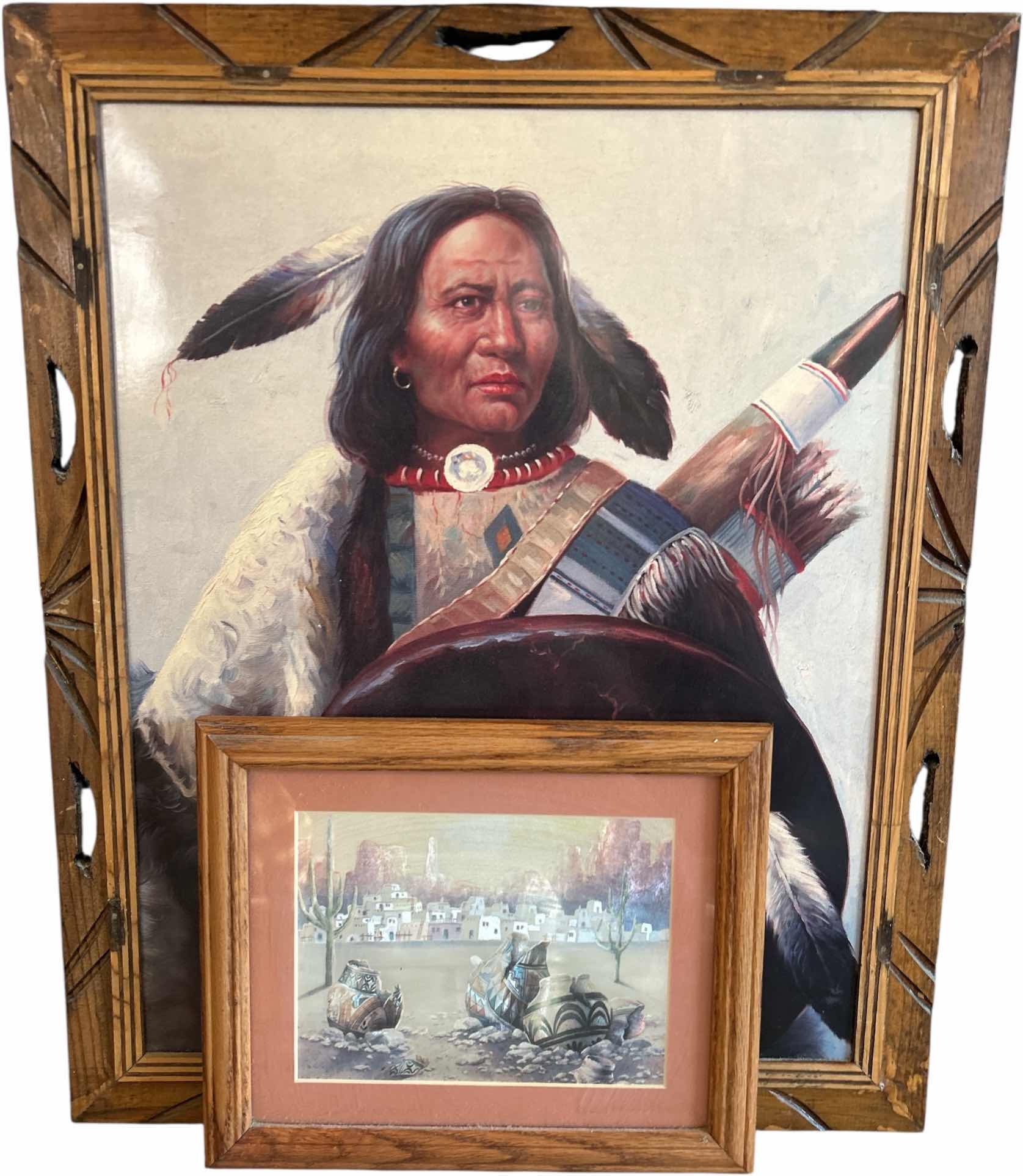 Photo 1 of 2 FRAMED NATIVE AMERICAN ARTWORK PIECES (LARGEST 19” x H23”)