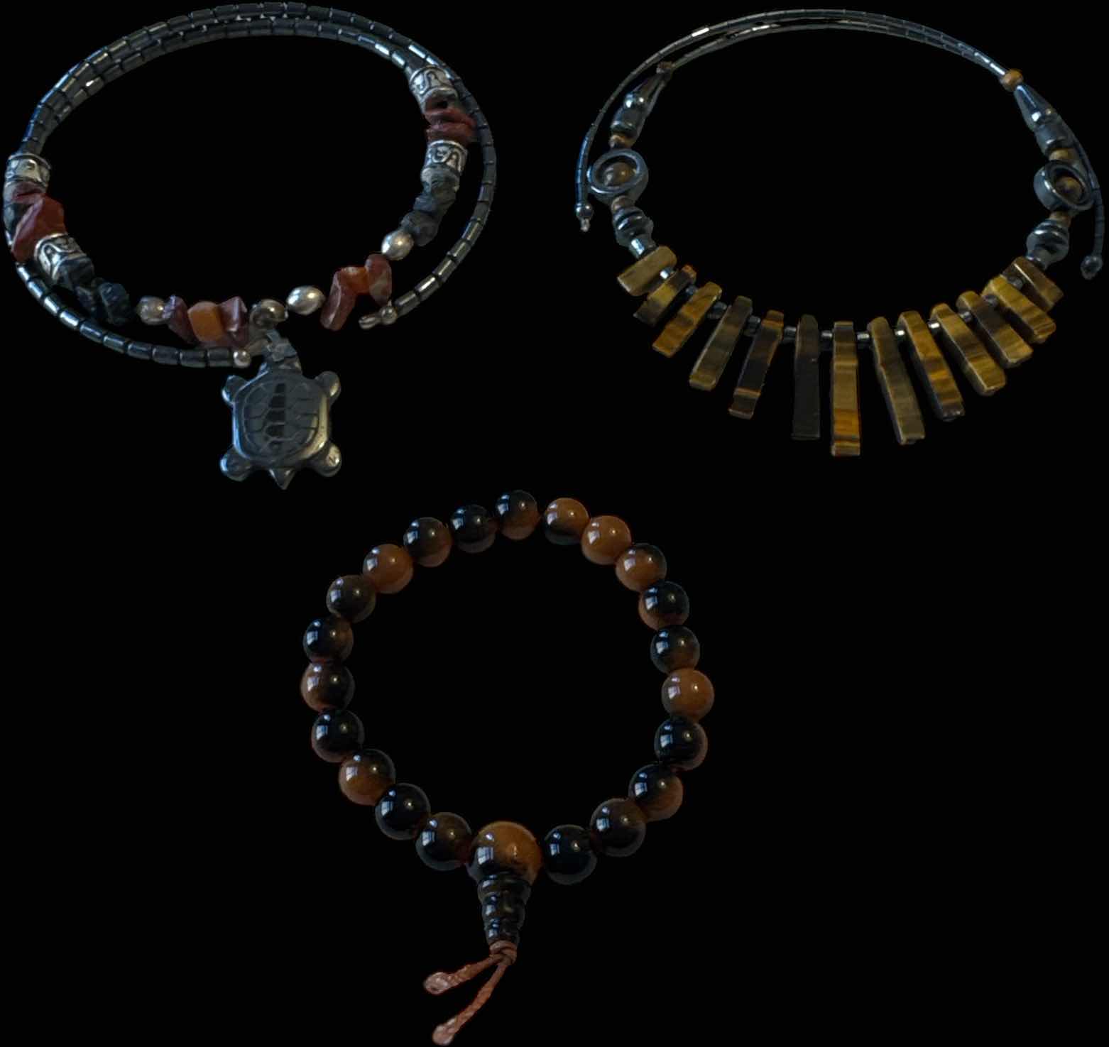 Photo 1 of 3- GEMSTONE NECKLACES AND TIGER-EYE BEADED BRACELET, JEWELRY 

BRACELET
D3”