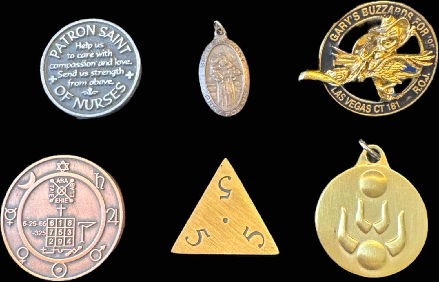 Photo 1 of 6- ASSORTED COIN, PENDANTS, AND PIN

D1.5” AND SMALLER