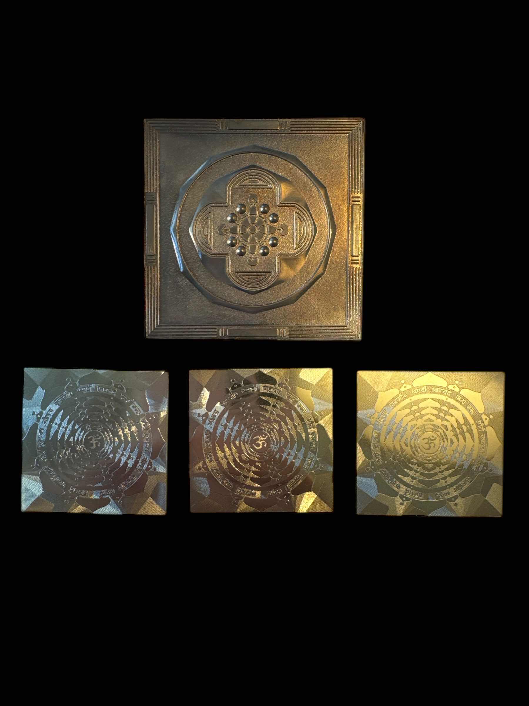 Photo 1 of 4- VINTAGE BRASS YANTRAS, GOLD TONE

L2.5” X W2.5” AND SMALLER