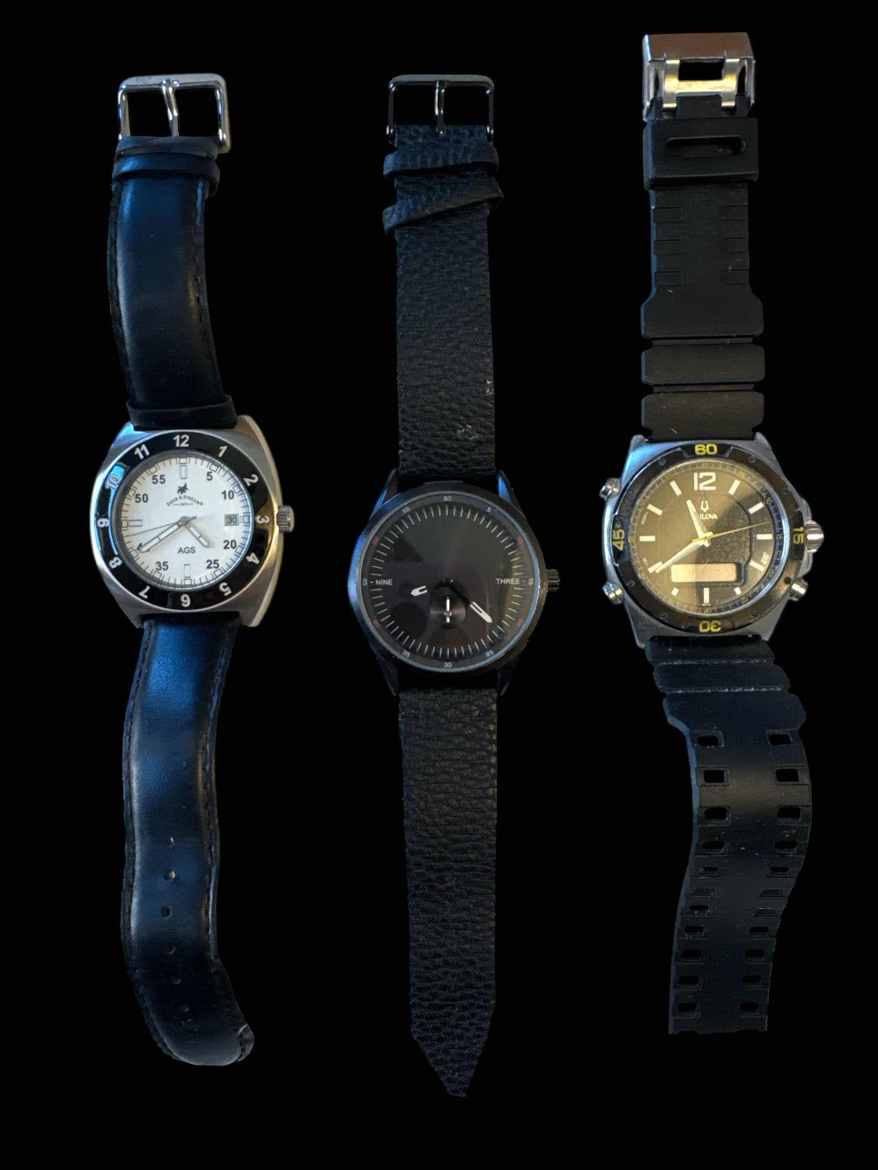 Photo 1 of 3- VINTAGE MENS WATCHES, BLACK AND SILVER TONE JEWELRY 

L9”