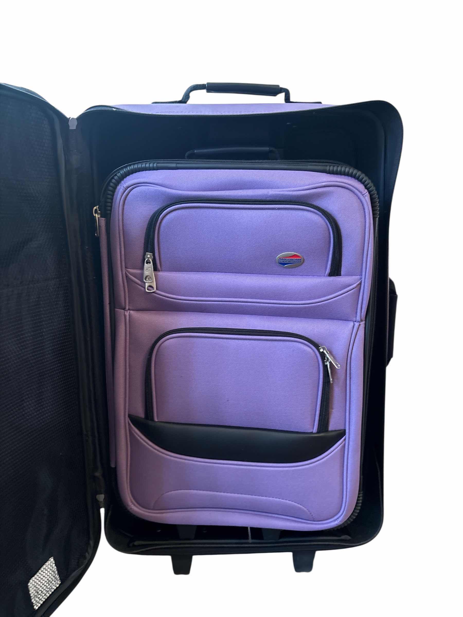 Photo 2 of AMERICAN TOURISTER LUGGUGE SET PURPLE 
16”  X 10” X 24”H CARRY ON 14”X 9” X 22”H