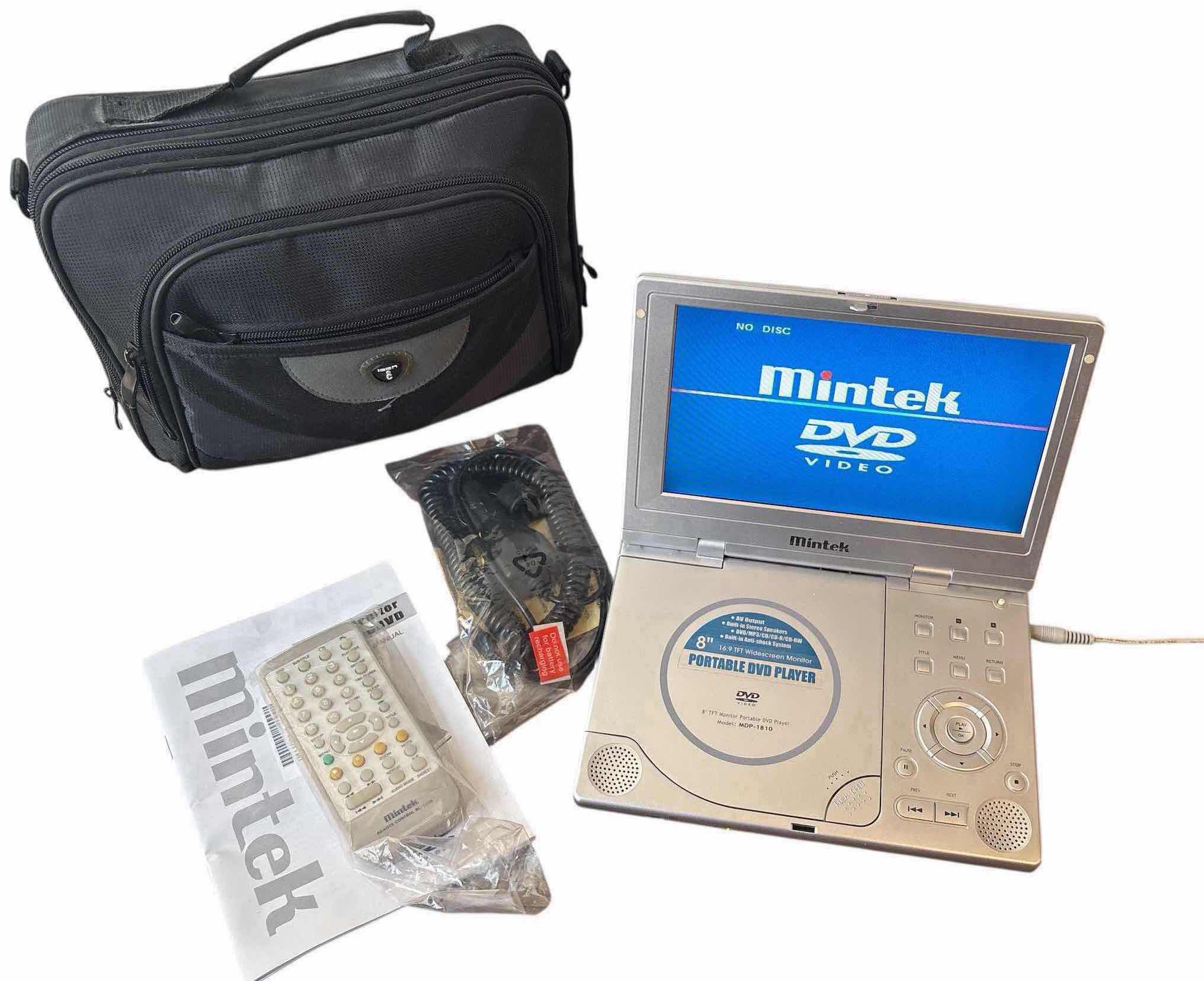 Photo 1 of 8” MINTEK PORTABLE DVD PLAYER WITH CASE REMOTE AND CAR CHARGER
