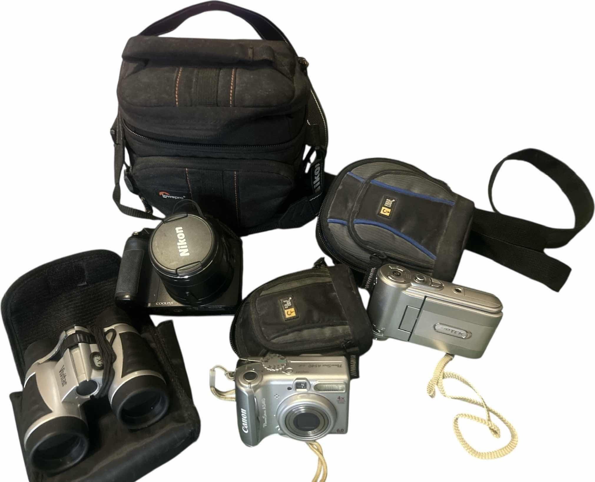 Photo 1 of 3 VINTAGE CAMERAS AND 1 BINOCULARS