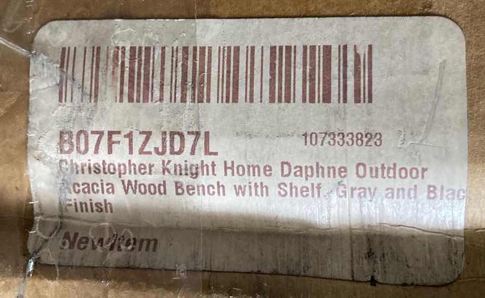 Photo 1 of NEW CHRISTOPHER KNIGHT HOME DAPHNE OUTDOOR ACACIA SANDBLASTED GREY & BLACK BENCH W SHELF MODEL B07F1ZJD7L