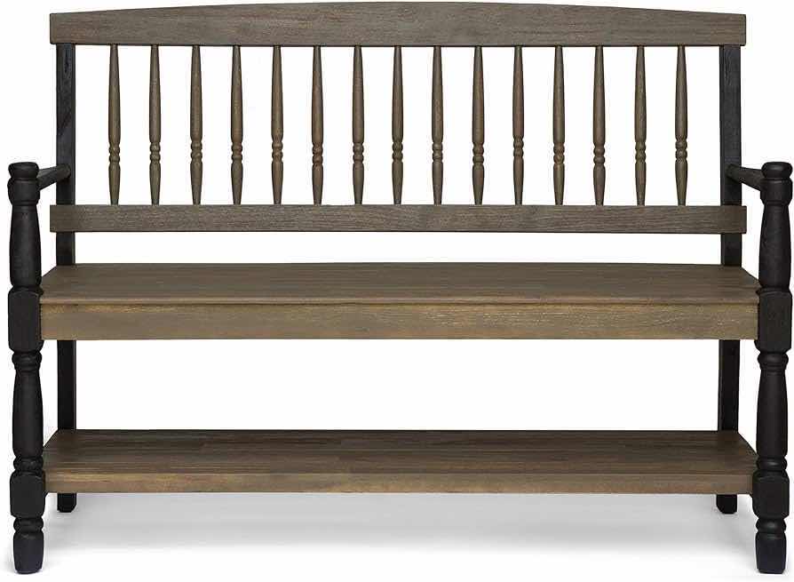 Photo 1 of NEW CHRISTOPHER KNIGHT HOME DAPHNE OUTDOOR ACACIA SANDBLASTED GREY & BLACK BENCH W SHELF MODEL B07F1ZJD7L
