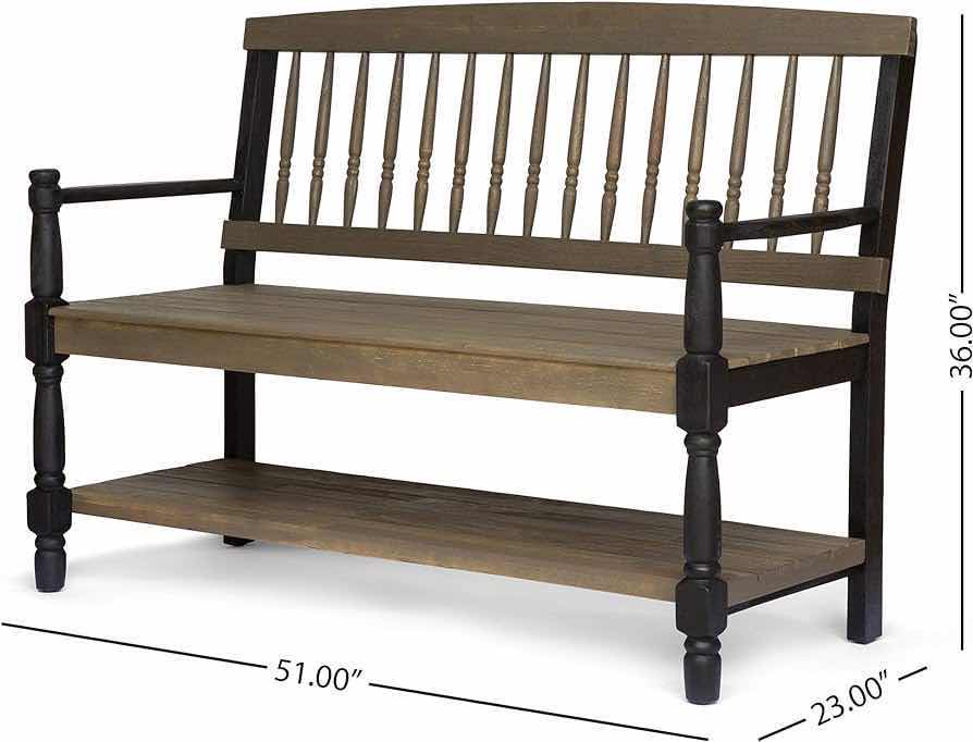 Photo 1 of NEW CHRISTOPHER KNIGHT HOME DAPHNE OUTDOOR ACACIA SANDBLASTED GREY & BLACK BENCH W SHELF MODEL B07F1ZJD7L