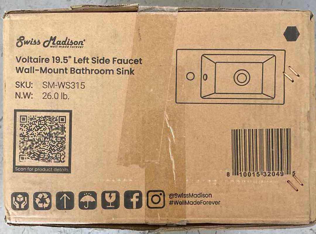 Photo 1 of NEW SWISS MADISON VOLTAIRE 19.5” WHITE LEFT SIDE FAUCET WALL MOUNTED SINK MODEL SM-WS315