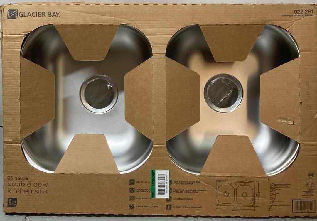 Photo 3 of NEW GLACIER BAY 33” BRUSHED STAINLESS STEEL 4 HOLE 23 GAUGE DROP IN DOUBLE BOWL SINK MODEL 622291