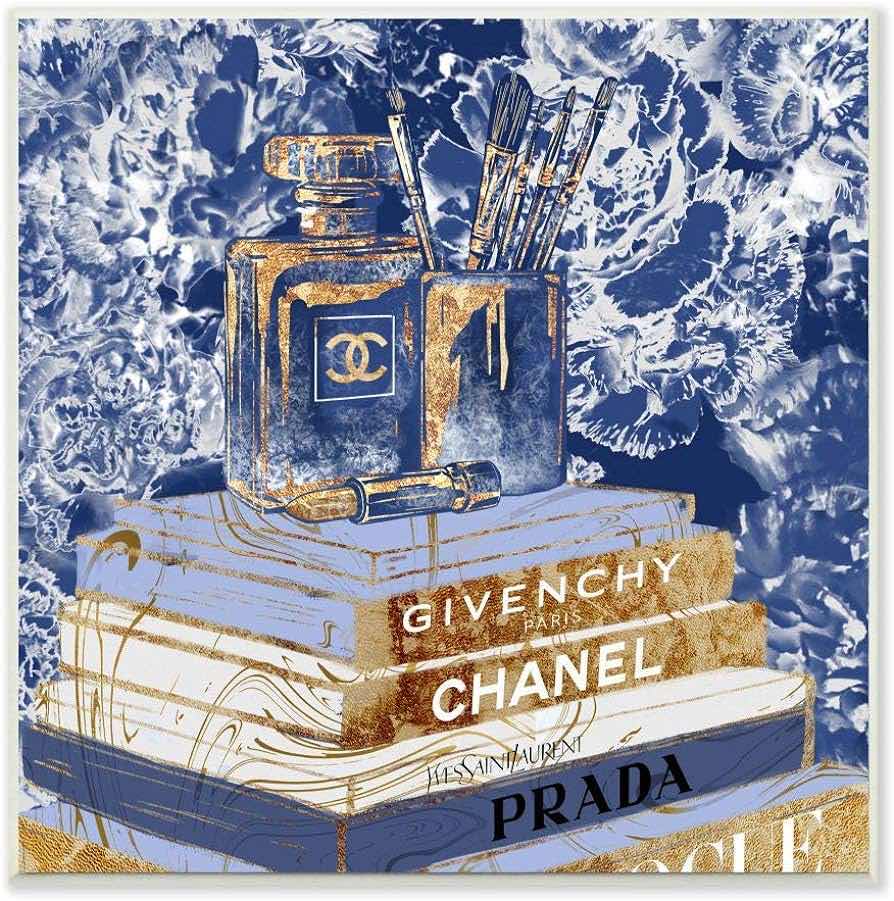 Photo 1 of NEW FASHION BOOK PILE GLAM DESIGNER ACCESSORIES BLUE GOLD CANVAS PRINT ARTWORK BY ZIWEI LI 36” X 36”