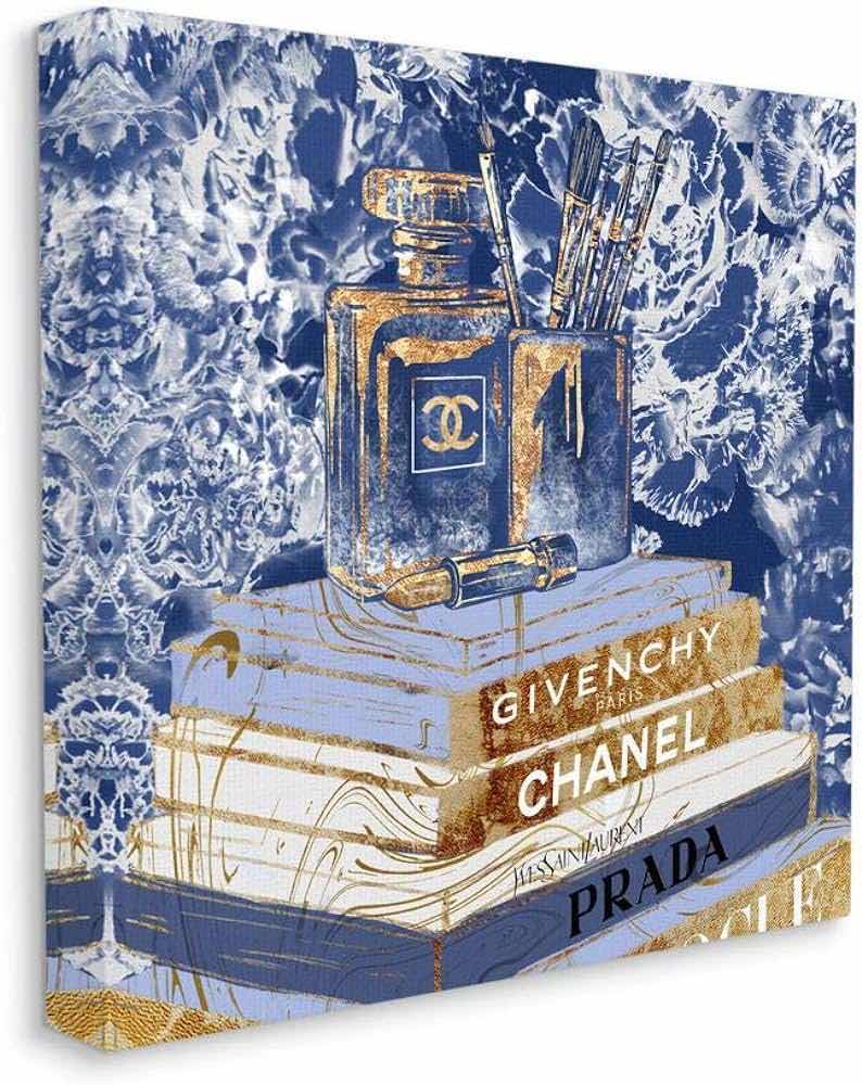 Photo 1 of NEW FASHION BOOK PILE GLAM DESIGNER ACCESSORIES BLUE GOLD CANVAS PRINT ARTWORK BY ZIWEI LI 36” X 36”