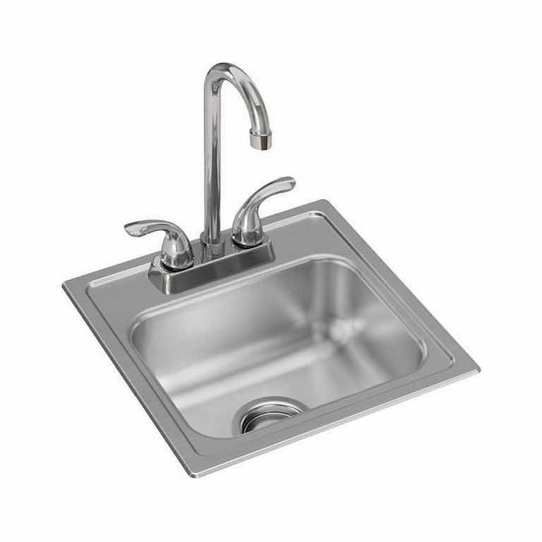Photo 1 of NEW ELKAY 15” STAINLESS STEEL 20 GAUGE TOP MOUNT 2 FAUCET HOLE SINGLE BOWL BAR SINK SET W FAUCET & STRAINER BASKET INCLUDED MODEL HD320874LFR
