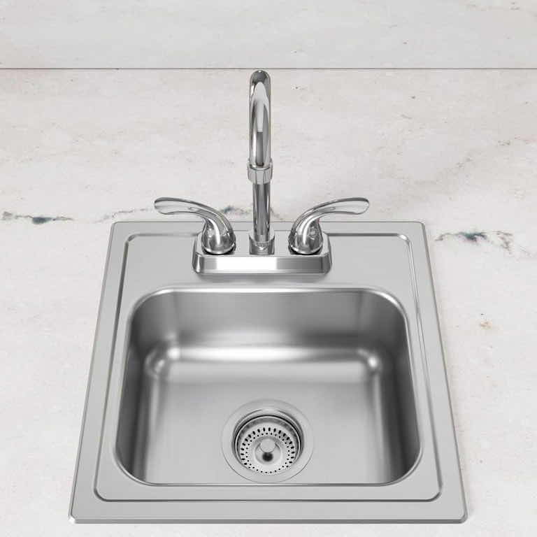 Photo 2 of NEW ELKAY 15” STAINLESS STEEL 20 GAUGE TOP MOUNT 2 FAUCET HOLE SINGLE BOWL BAR SINK SET W FAUCET & STRAINER BASKET INCLUDED MODEL HD320874LFR