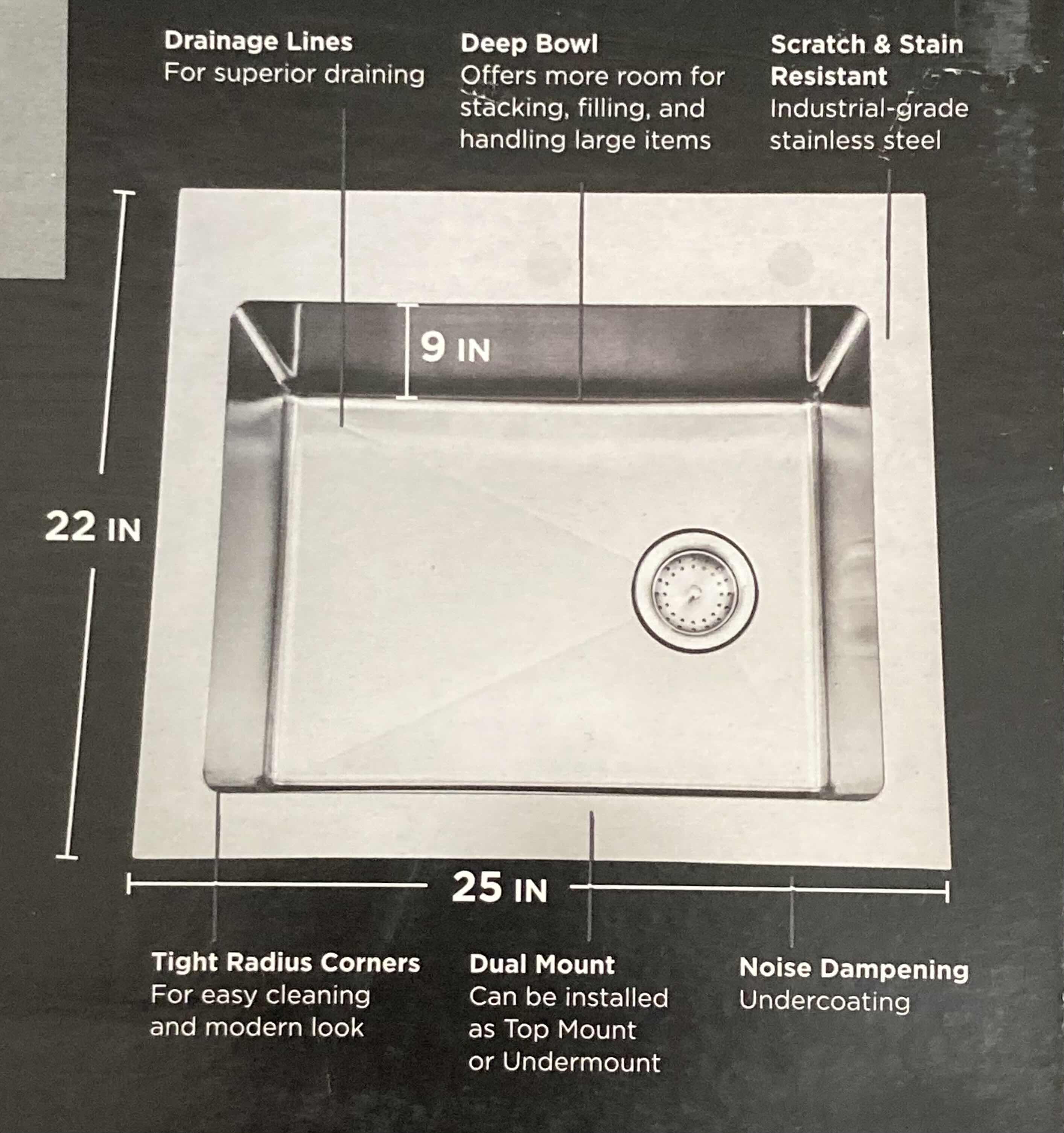 Photo 1 of NEW GLACIER BAY 25” BRUSHED STAINLESS STEEL 18 GAUGE DUAL MOUNT SINGLE BOWL KITCHEN SINK ALL IN 1 SET MODEL 1008 815 233
