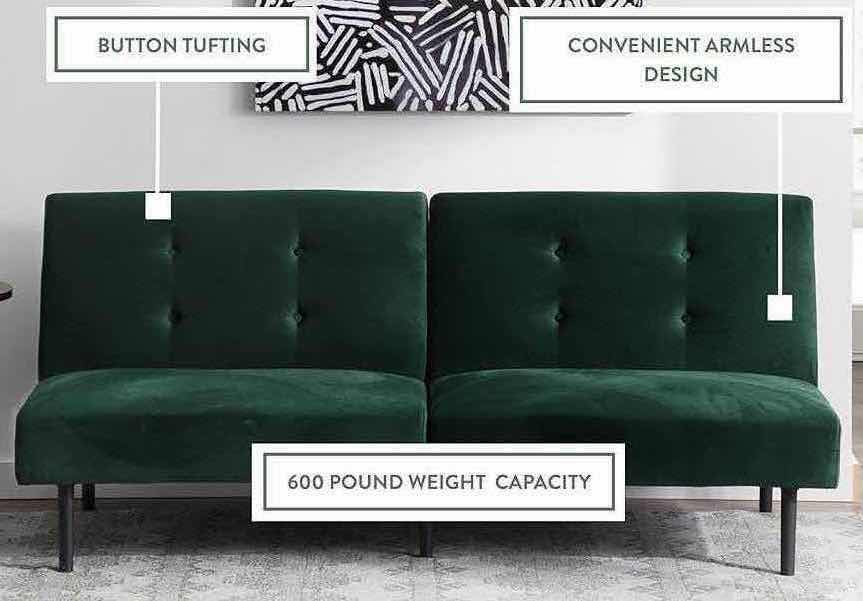 Photo 1 of NEW EDENBROOK GILMAN FOREST GREEN VELVET ARMLESS FUTON SOFA BED MODEL EH0004SSF68VN