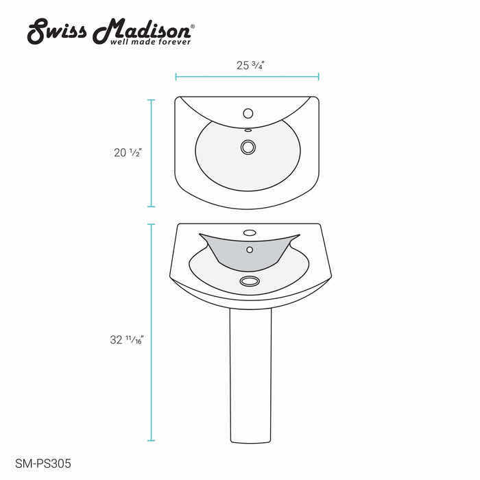 Photo 1 of NEW SWISS MADISON CHATEAU WHITE PEDESTAL SINK (2 BOX SET) MODEL SM-PS305-P & SM-PS305-S