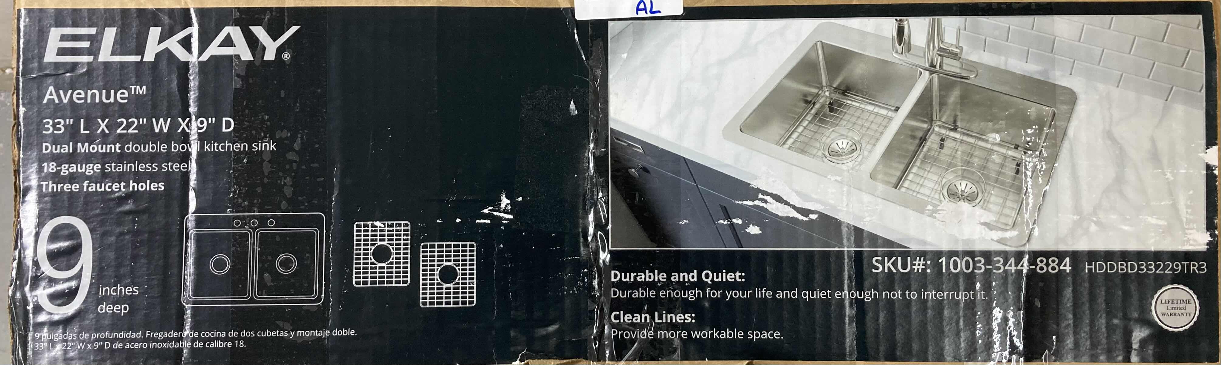 Photo 1 of NEW ELKAY AVENUE 33” STAINLESS STEEL 18 GAUGE 3 FAUCET HOLE DOUBLE BOWL KITCHEN SINK MODEL HDDBD33229TR3