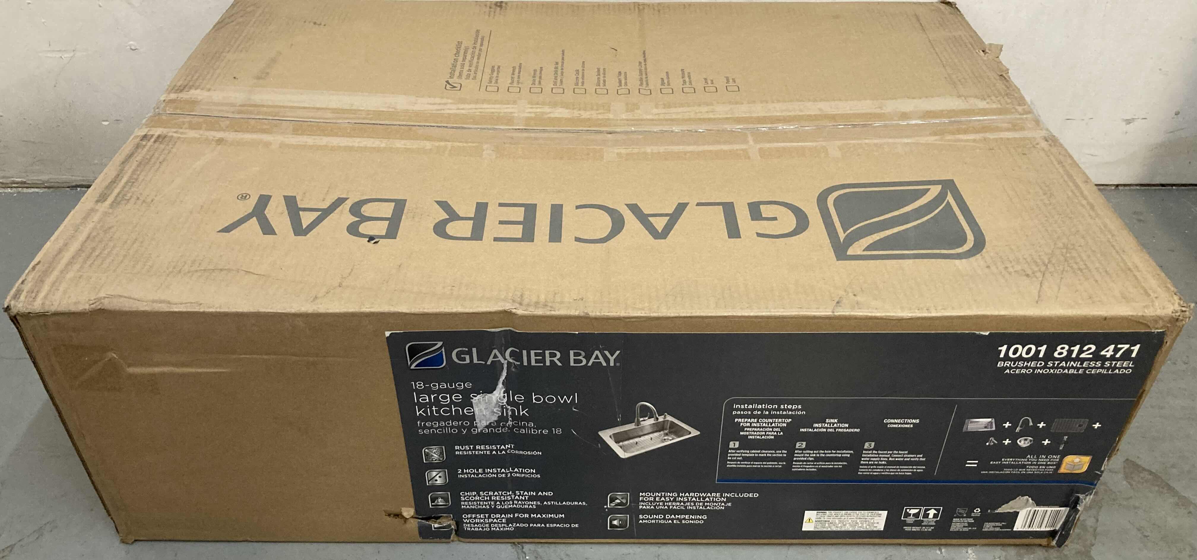 Photo 1 of GLACIER BAY 22” BRUSHED STAINLESS STEEL 18 GAUGE 2 FAUCET HOLE LARGE SINGLE BOWL KITCHEN SINK ALL IN 1 SET MODEL 1001 812 471