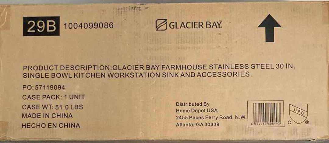 Photo 1 of NEW GLACIER BAY FARMHOUSE 30” STAINLESS STEEL SINGLE BOWL KITCHEN WORKSTATION SINK W ACCESSORIES MODEL 1004099086