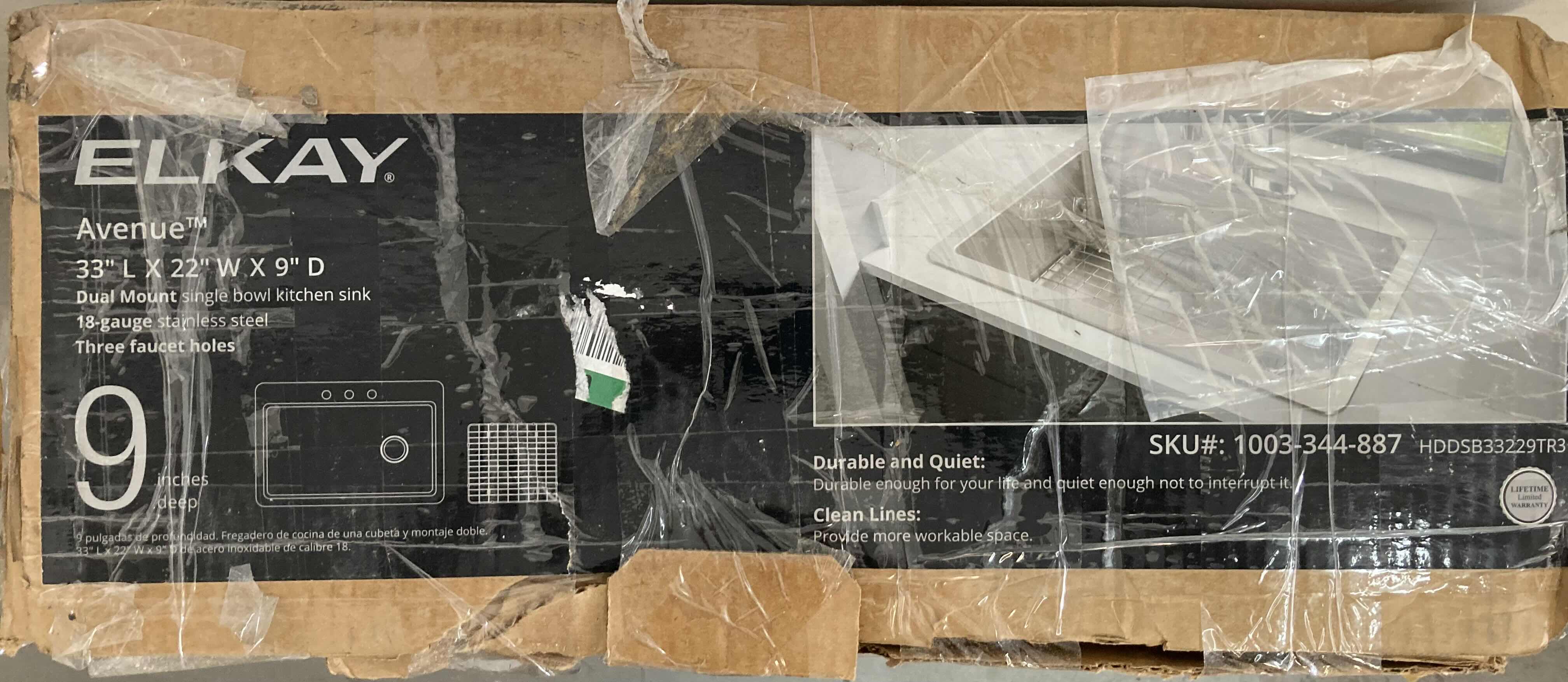 Photo 1 of NEW ELKAY AVENUE 33” STAINLESS STEEL 18 GAUGE DUAL MOUNT SINGLE BOWL KITCHEN SINK MODEL HDDSB33229TR3