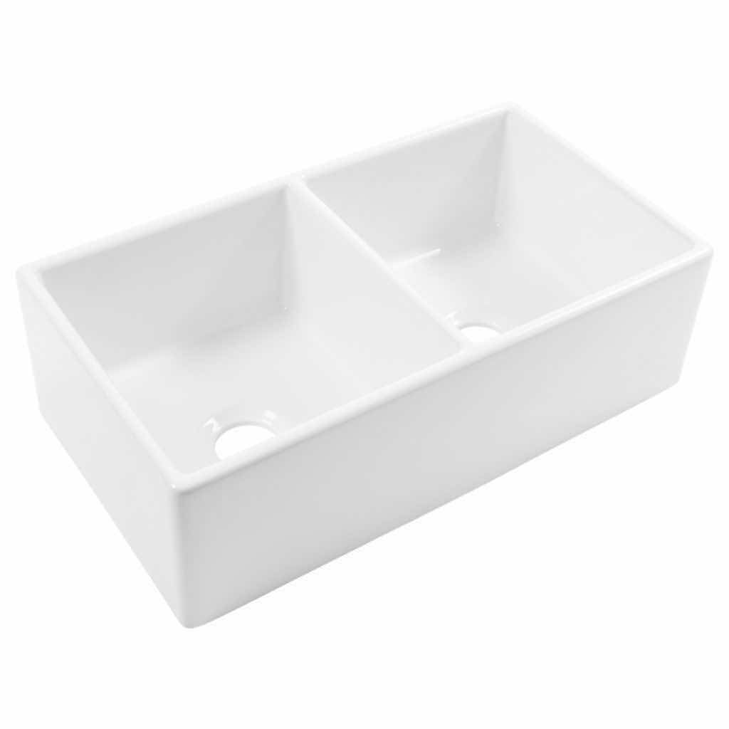 Photo 3 of NEW SINKOLOGY AUSTEN FIRECLAY FARMHOUSE 33" WHITE CERAMIC DOUBLE BOWL KITCHEN SINK MODEL SK496-33FC