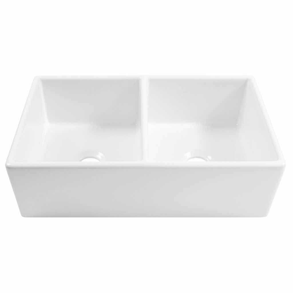 Photo 2 of NEW SINKOLOGY AUSTEN FIRECLAY FARMHOUSE 33" WHITE CERAMIC DOUBLE BOWL KITCHEN SINK MODEL SK496-33FC