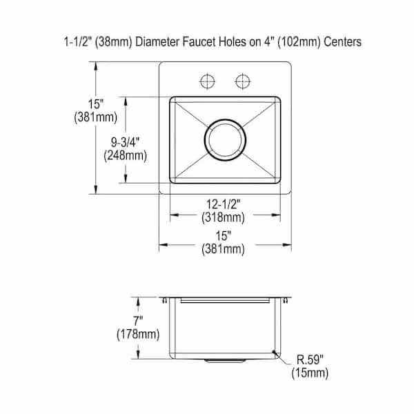 Photo 1 of NEW ELKAY CROSSTOWN 15" STAINLESS STEEL 20 GAUGE 2 FAUCET HOLE SINGLE BOWL BAR SINK MODEL 1002-661-000