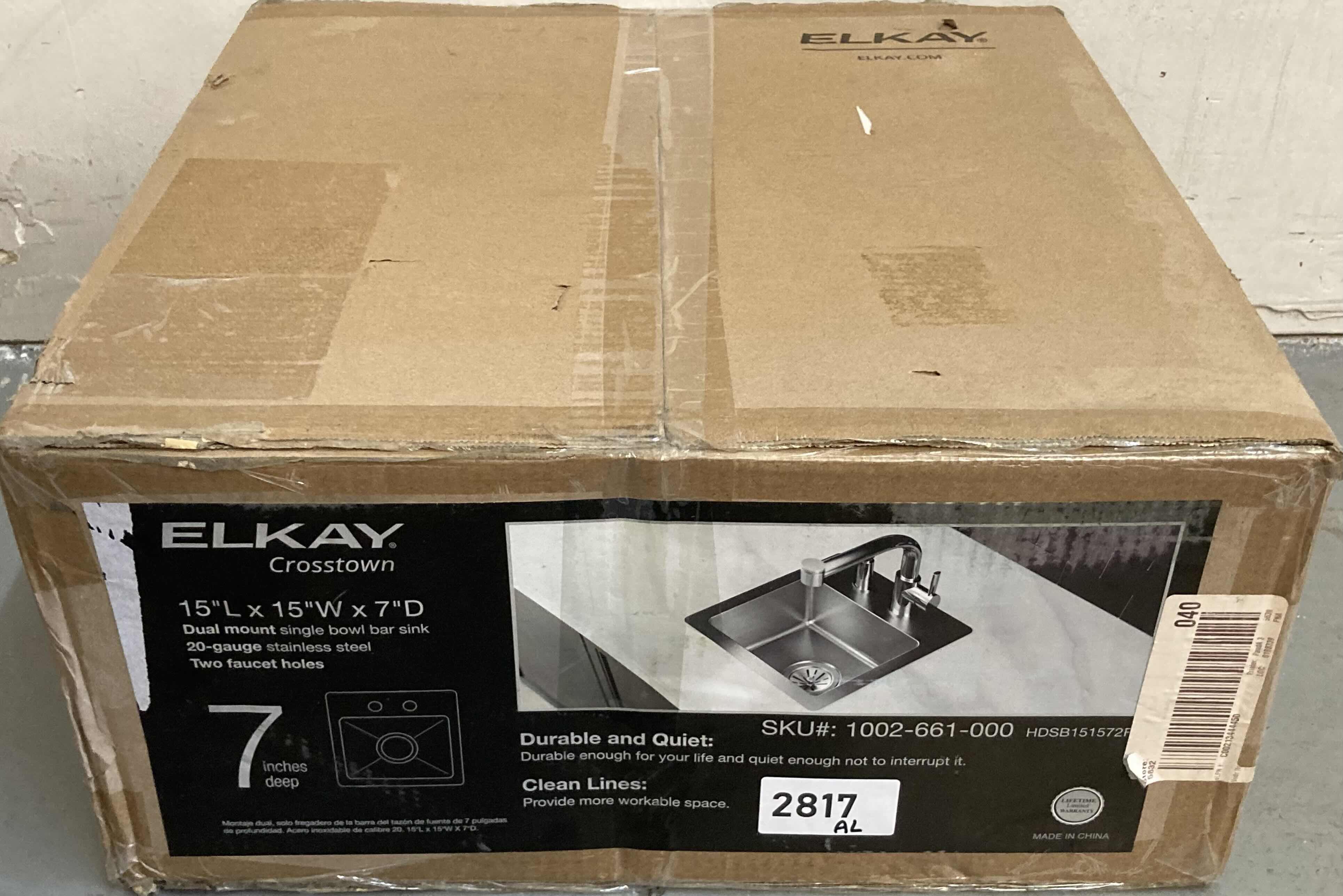 Photo 1 of NEW ELKAY CROSSTOWN 15" STAINLESS STEEL 20 GAUGE 2 FAUCET HOLE SINGLE BOWL BAR SINK MODEL 1002-661-000