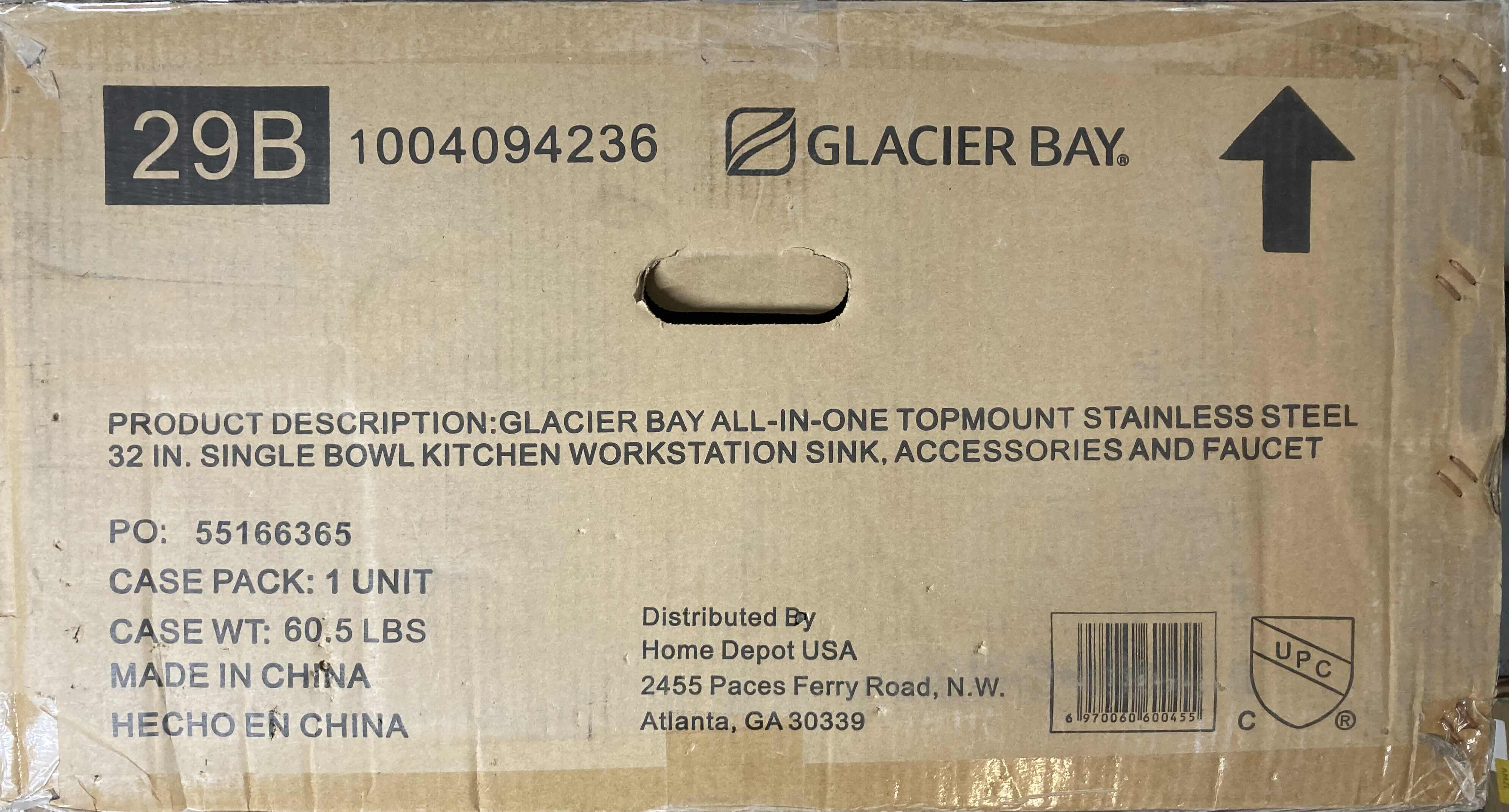 Photo 5 of NEW GLACIER BAY 32" STAINLESS STEEL 18 GAUGE 2 FAUCET HOLE SINGLE BOWL KITCHEN WORKSTATION SINK ALL IN 1 SET MODEL 1004094236