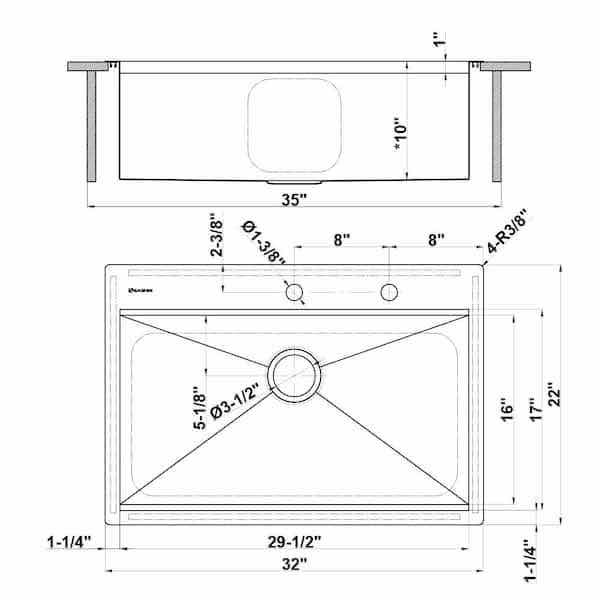 Photo 4 of NEW GLACIER BAY 32" STAINLESS STEEL 18 GAUGE 2 FAUCET HOLE SINGLE BOWL KITCHEN WORKSTATION SINK ALL IN 1 SET MODEL 1004094236