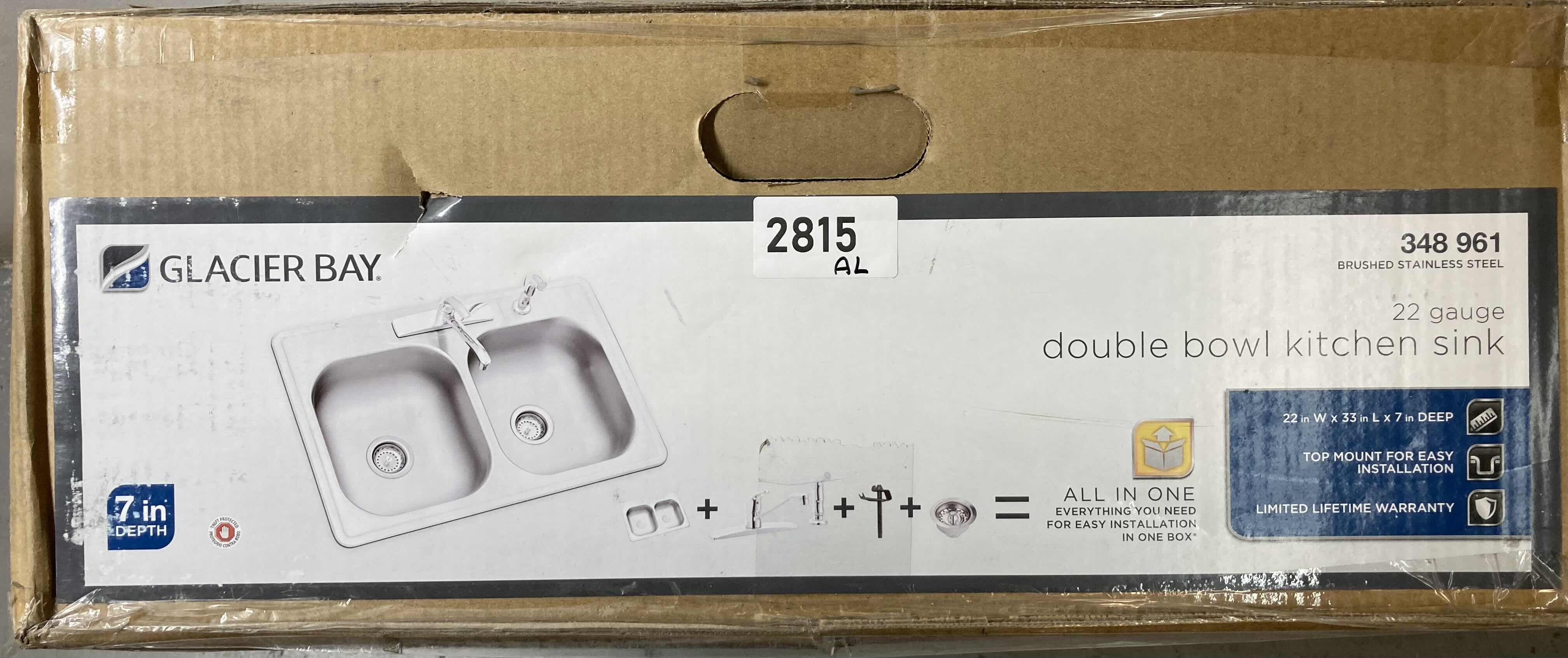 Photo 1 of NEW GLACIER BAY 33" BRUSHED STAINLESS STEEL 22 GAUGE DROP IN DOUBLE BOWL KITCHEN SINK ALL IN 1 SET MODEL 348 961