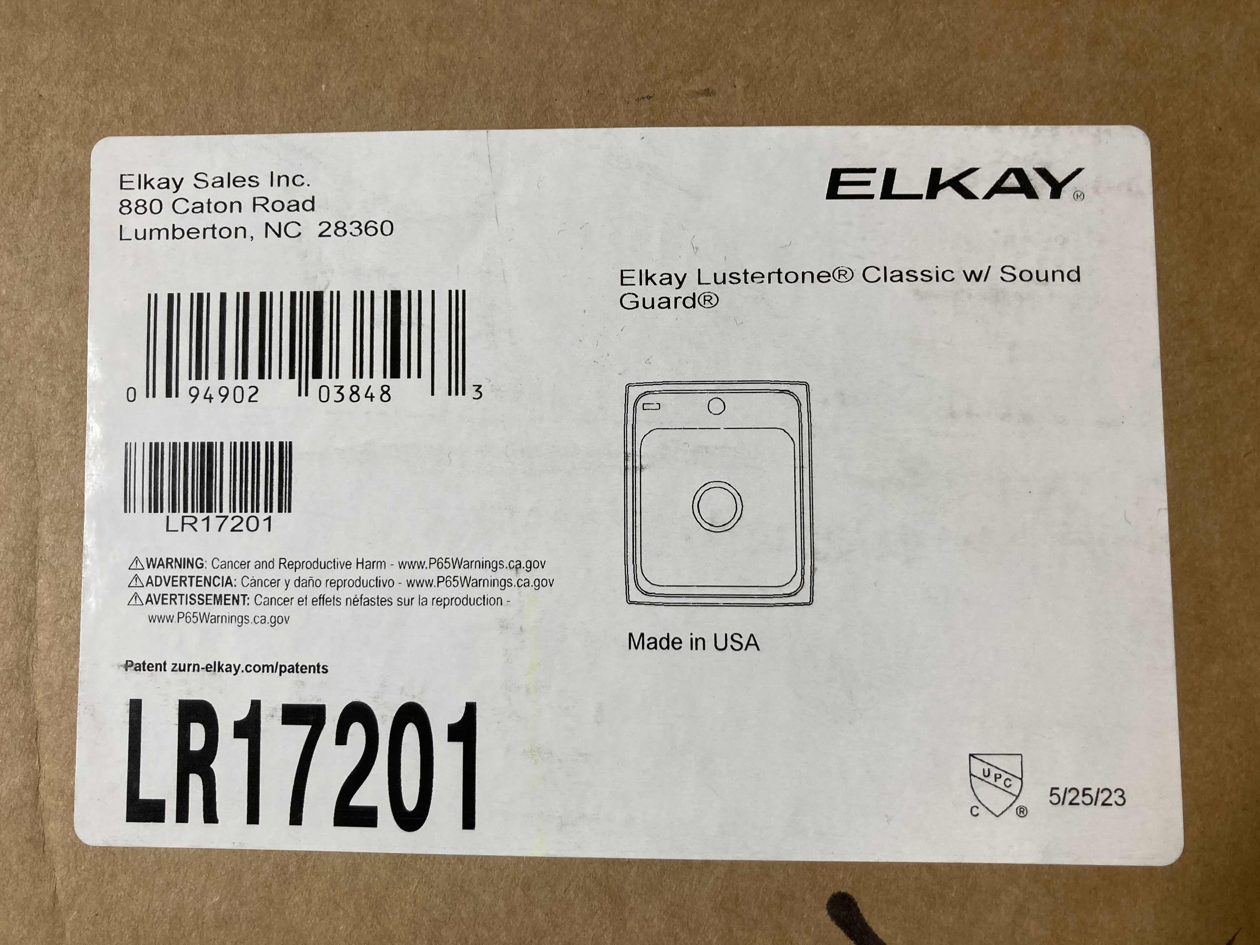 Photo 1 of NEW ELKAY LUSTERTONE CLASSIC SOUND GUARD 17" STAINLESS STEEL 1 FAUCET HOLE SINGLE BOWL SINK MODEL LR17201