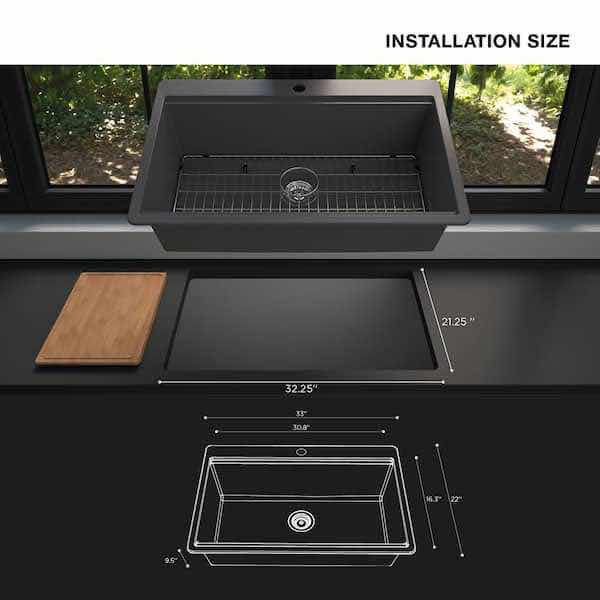 Photo 1 of NEW GLACIER BAY STONEHAVEN 33" BLACK ONYX DUAL MOUNT SINGLE BOWL GRANITE COMPOSITE KITCHEN WORKSTATION SINK W ACCESSORIES MODEL 1006 229 397