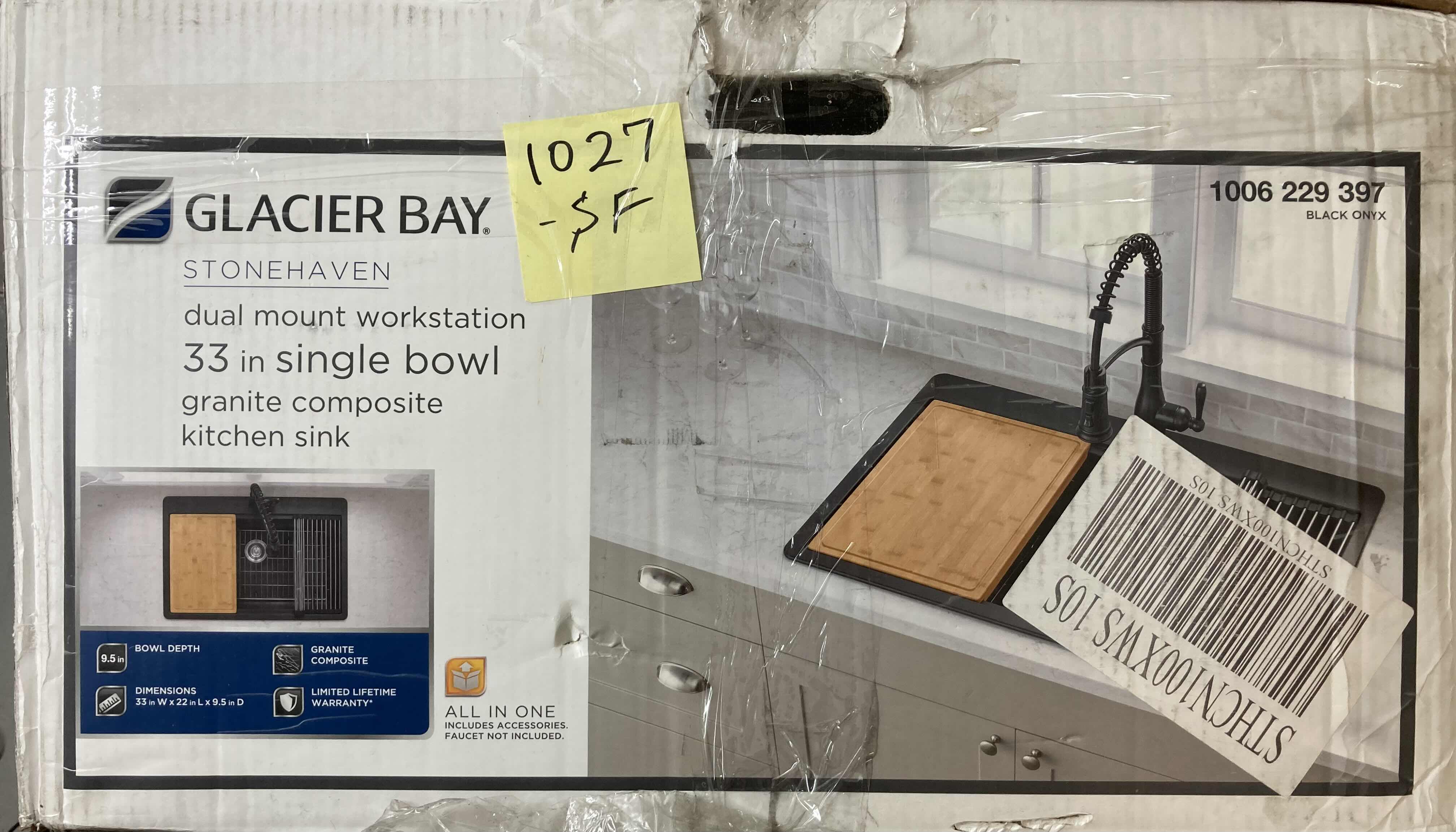 Photo 1 of NEW GLACIER BAY STONEHAVEN 33" BLACK ONYX DUAL MOUNT SINGLE BOWL GRANITE COMPOSITE KITCHEN WORKSTATION SINK W ACCESSORIES MODEL 1006 229 397