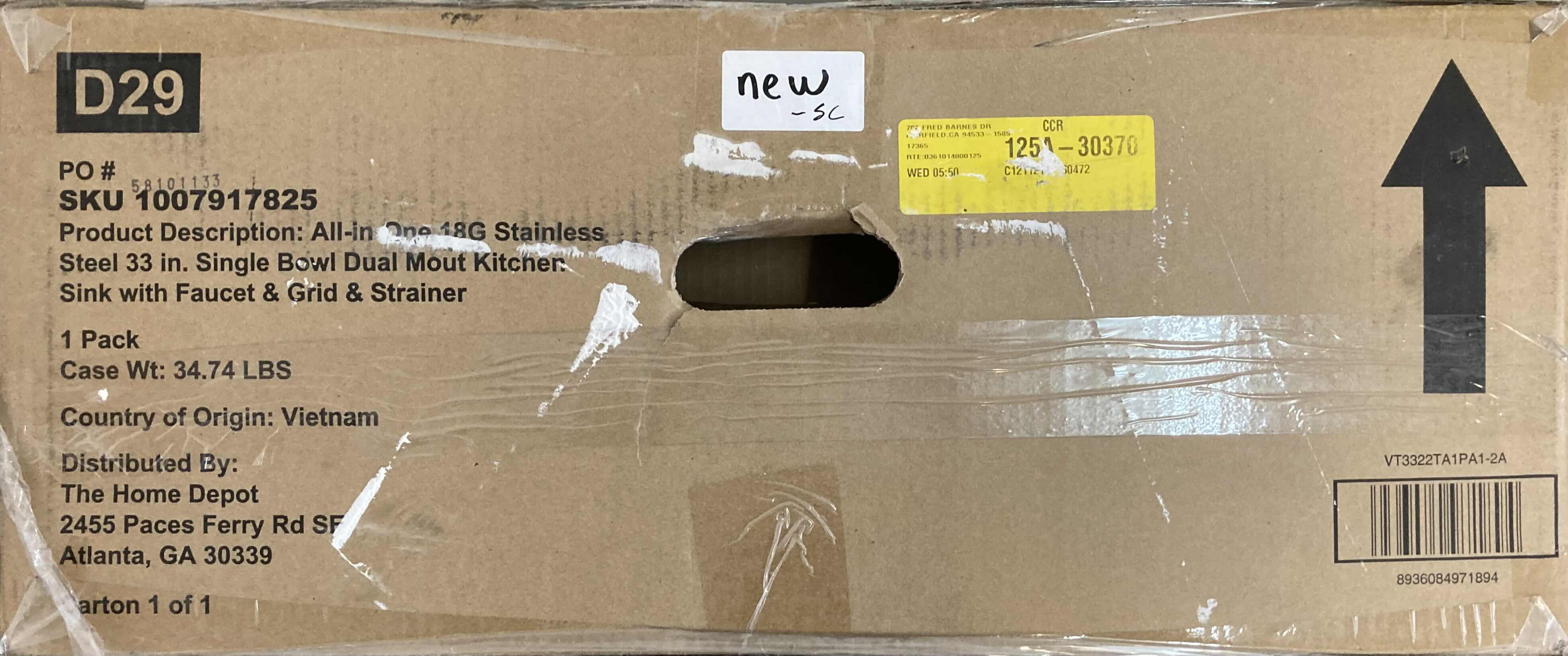 Photo 1 of NEW GLACIER BAY 33" STAINLESS STEEL 18 GAUGE DUAL MOUNT SINGLE BOWL KITCHEN SINK ALL IN 1 SET MODEL 1007917825