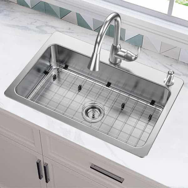 Photo 1 of NEW GLACIER BAY 33" STAINLESS STEEL 18 GAUGE DUAL MOUNT SINGLE BOWL KITCHEN SINK ALL IN 1 SET MODEL 1007917825