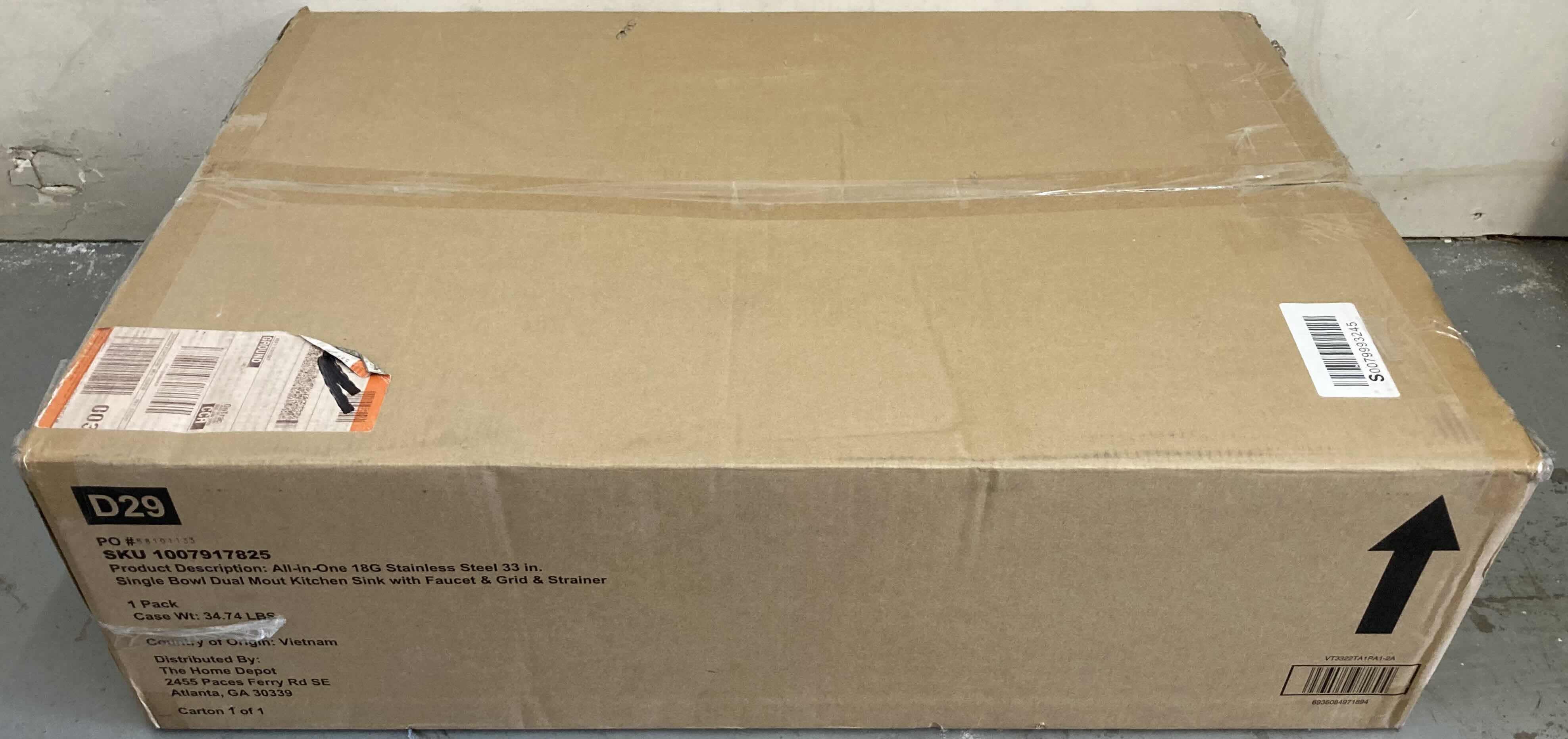 Photo 1 of NEW GLACIER BAY 33" STAINLESS STEEL 18 GAUGE DUAL MOUNT SINGLE BOWL KITCHEN SINK ALL IN 1 SET MODEL 1007917825