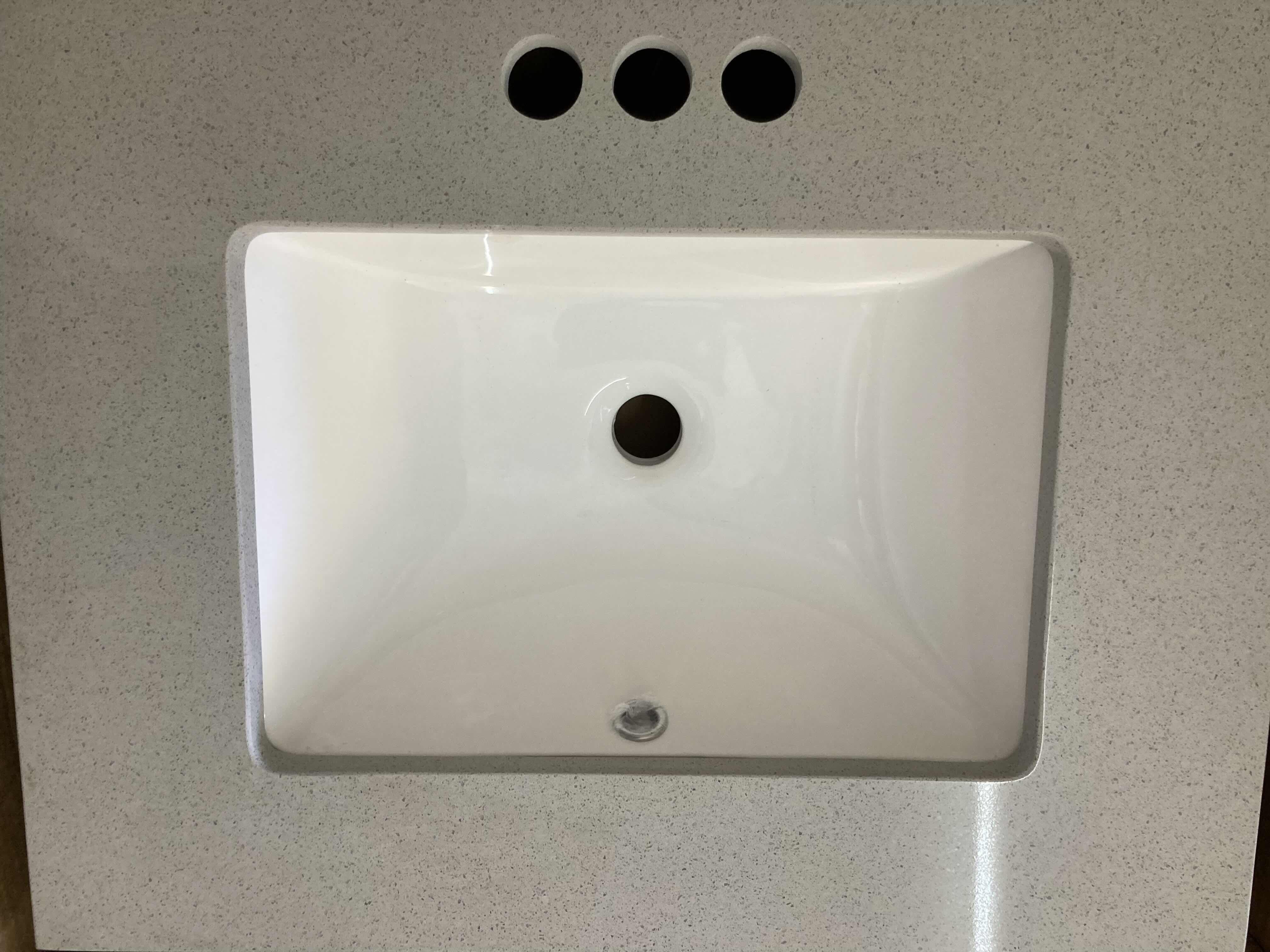 Photo 2 of HALSTEAD INTERNATIONAL 25" TEMPEST GREY ENGINEERED QUARTZ VANITY TOP 3 FAUCET HOLE SINGLE WHITE TROUGH BOWL SINK W BACKSPLASH