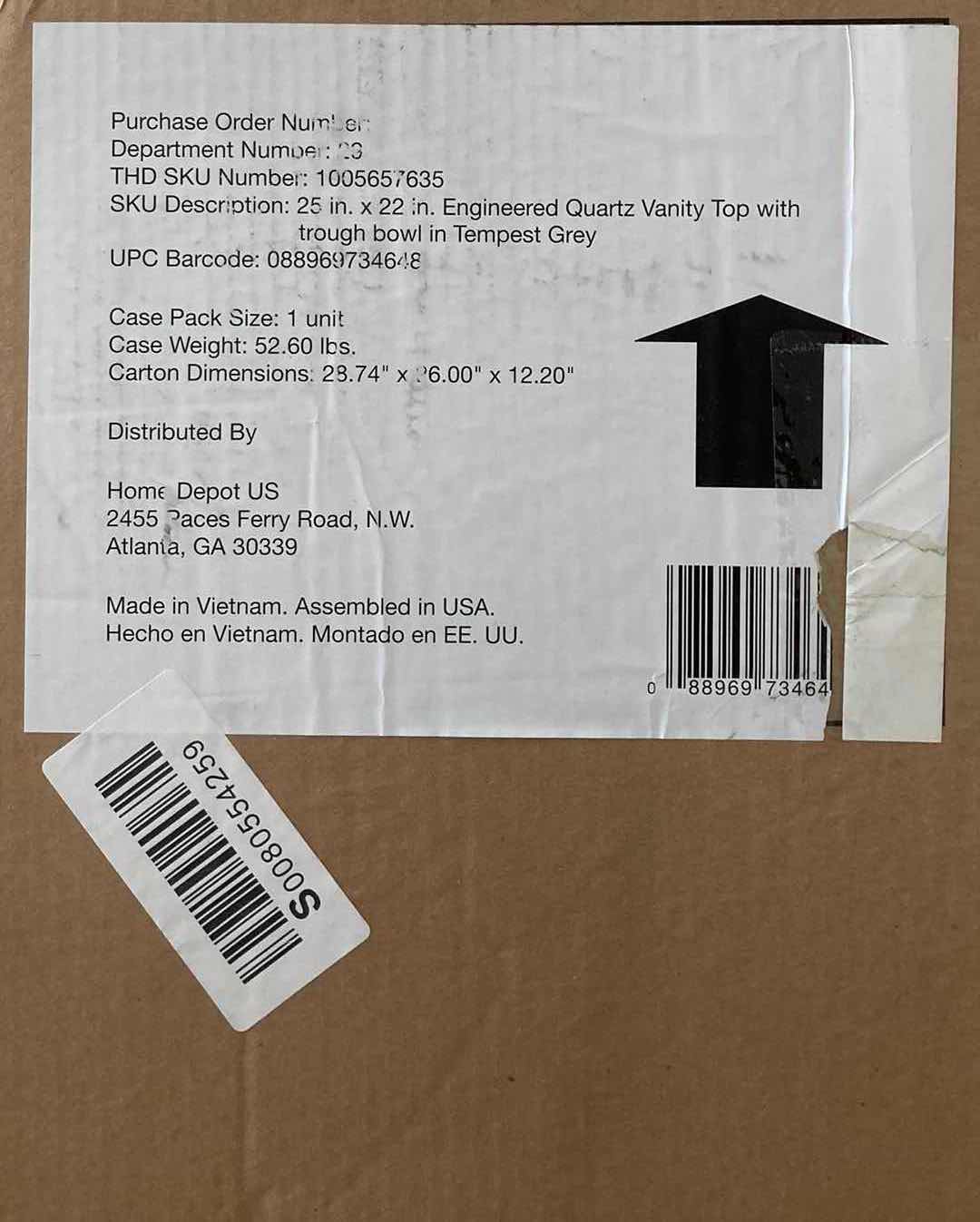 Photo 7 of HALSTEAD INTERNATIONAL 25" TEMPEST GREY ENGINEERED QUARTZ VANITY TOP 3 FAUCET HOLE SINGLE WHITE TROUGH BOWL SINK W BACKSPLASH