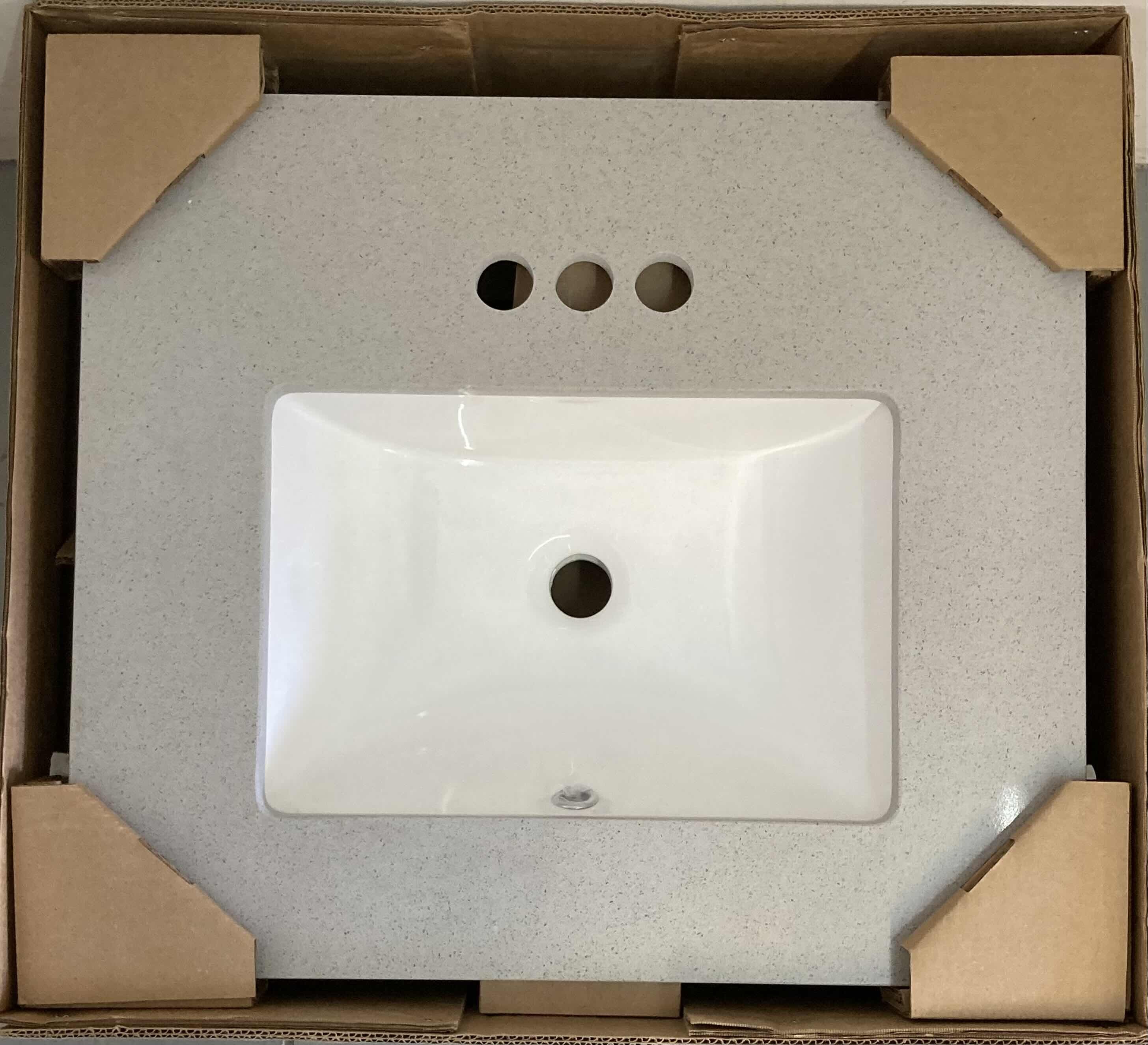 Photo 3 of HALSTEAD INTERNATIONAL 25" TEMPEST GREY ENGINEERED QUARTZ VANITY TOP 3 FAUCET HOLE SINGLE WHITE TROUGH BOWL SINK W BACKSPLASH