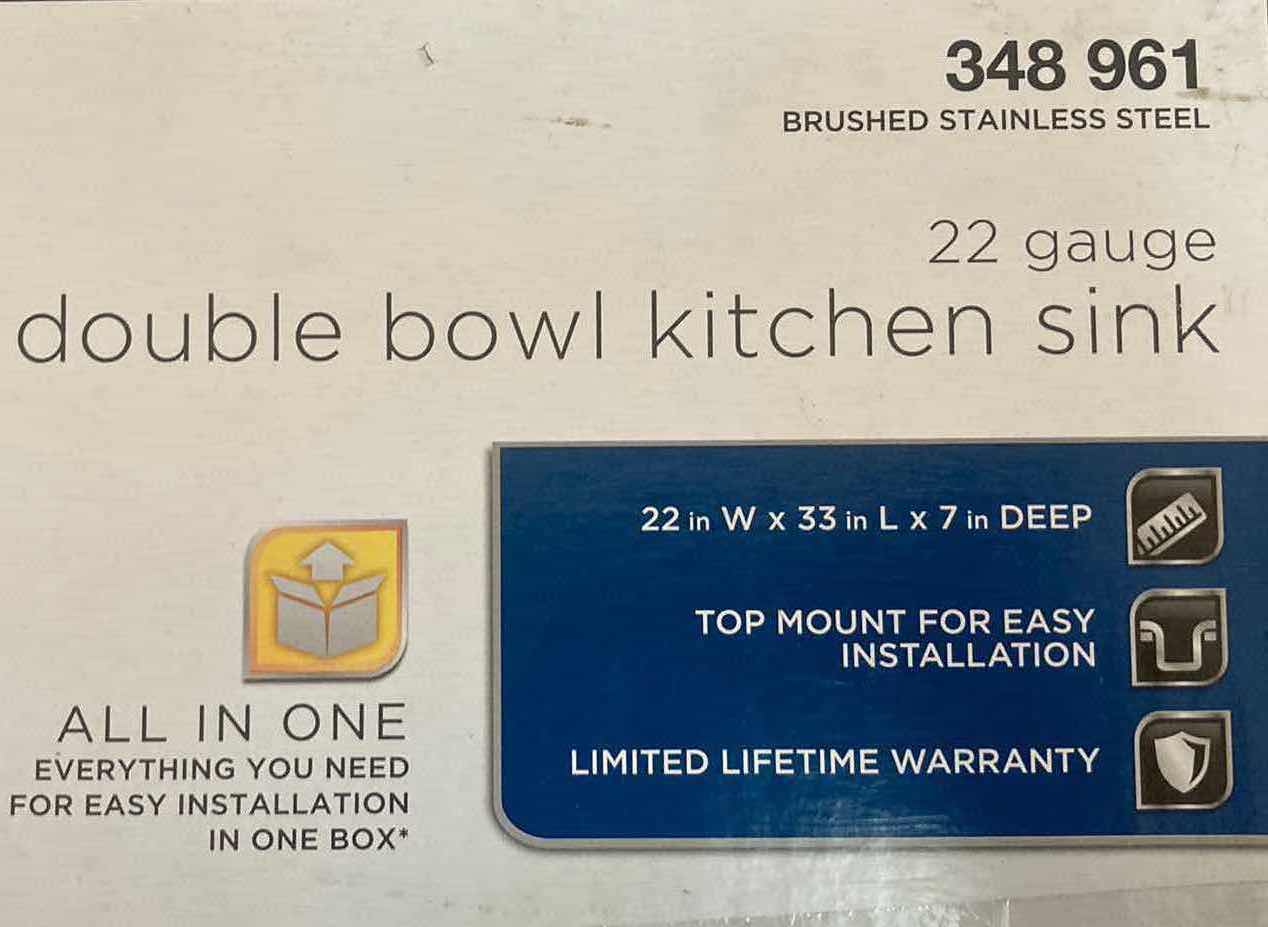 Photo 1 of NEW GLACIER BAY 33" BRUSHED STAINLESS STEEL 22 GAUGE DROP IN DOUBLE BOWL KITCHEN SINK ALL IN 1 SET MODEL 348 961