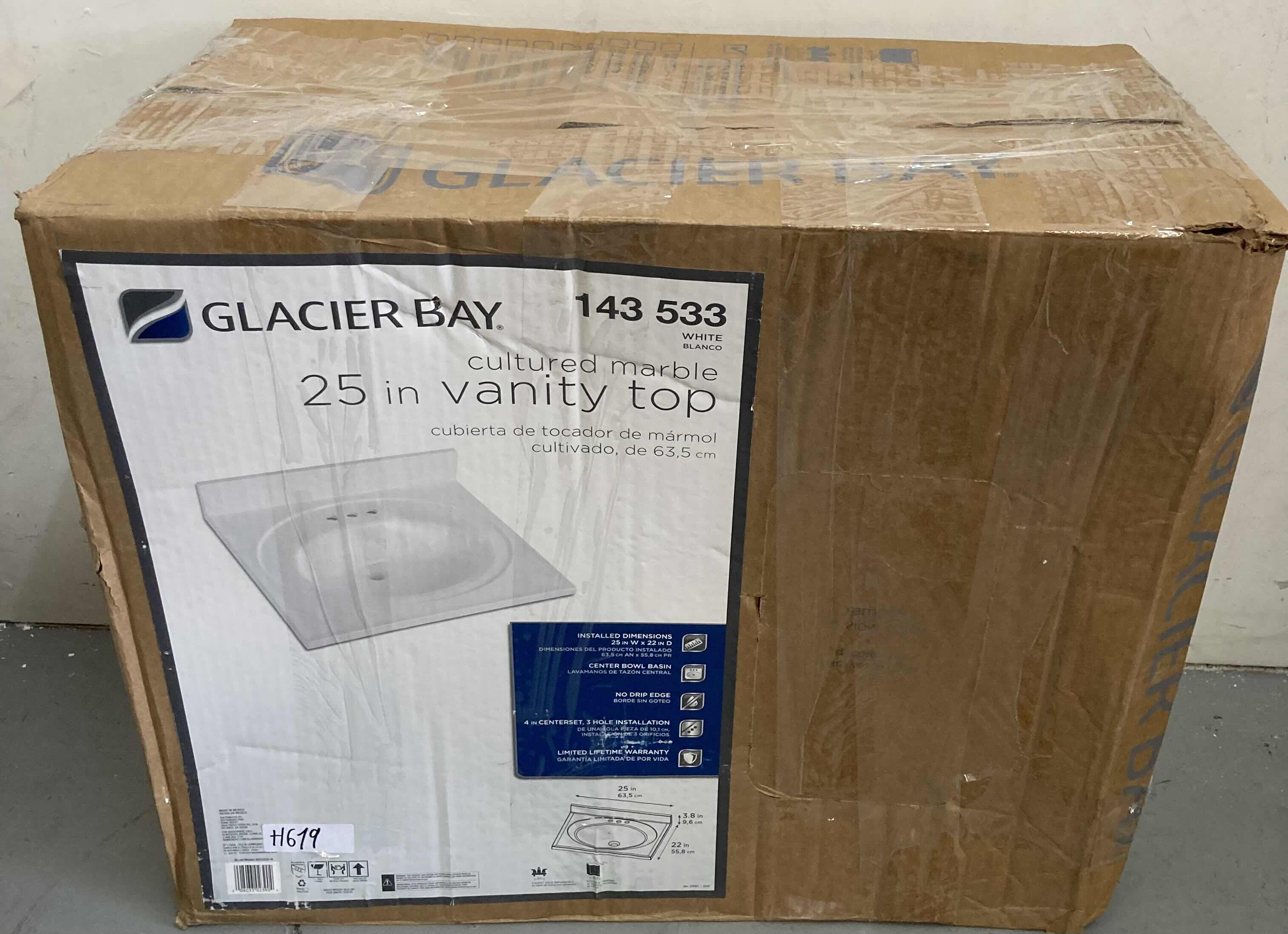 Photo 1 of NEW GLACIER BAY 25" WHITE CULTURED MARBLE CENTERED BOWL BASIN VANITY TOP SINK MODEL 143 533