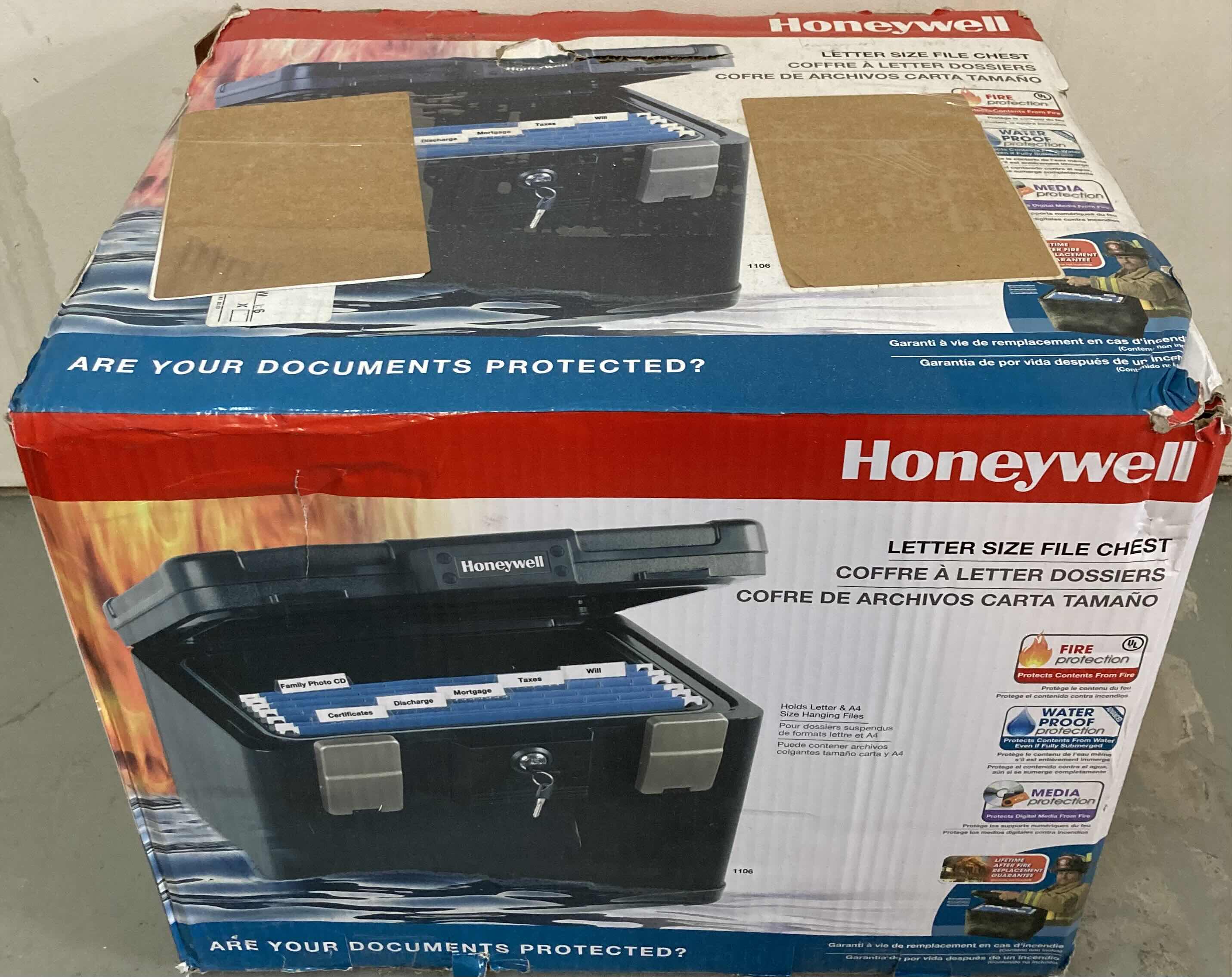 Photo 1 of NEW HONEYWELL FIREPROOF WATERPROOF LETTER SIZE FILE CHEST SAFE MODEL 1106
