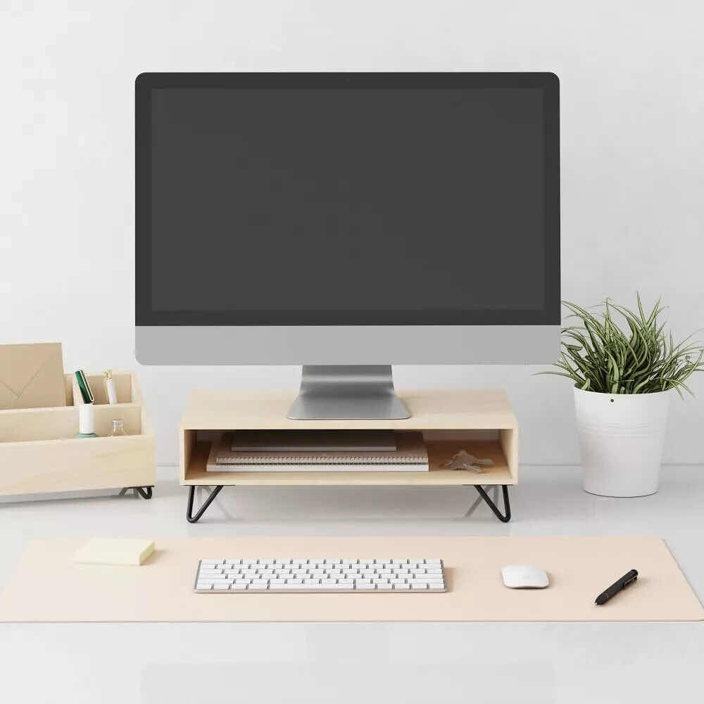 Photo 1 of NEW UBRAND VERONA NATURAL WOOD & METAL MONITOR/TV RISER STANDS (SET OF 2)16.5” X 10.25” H5”