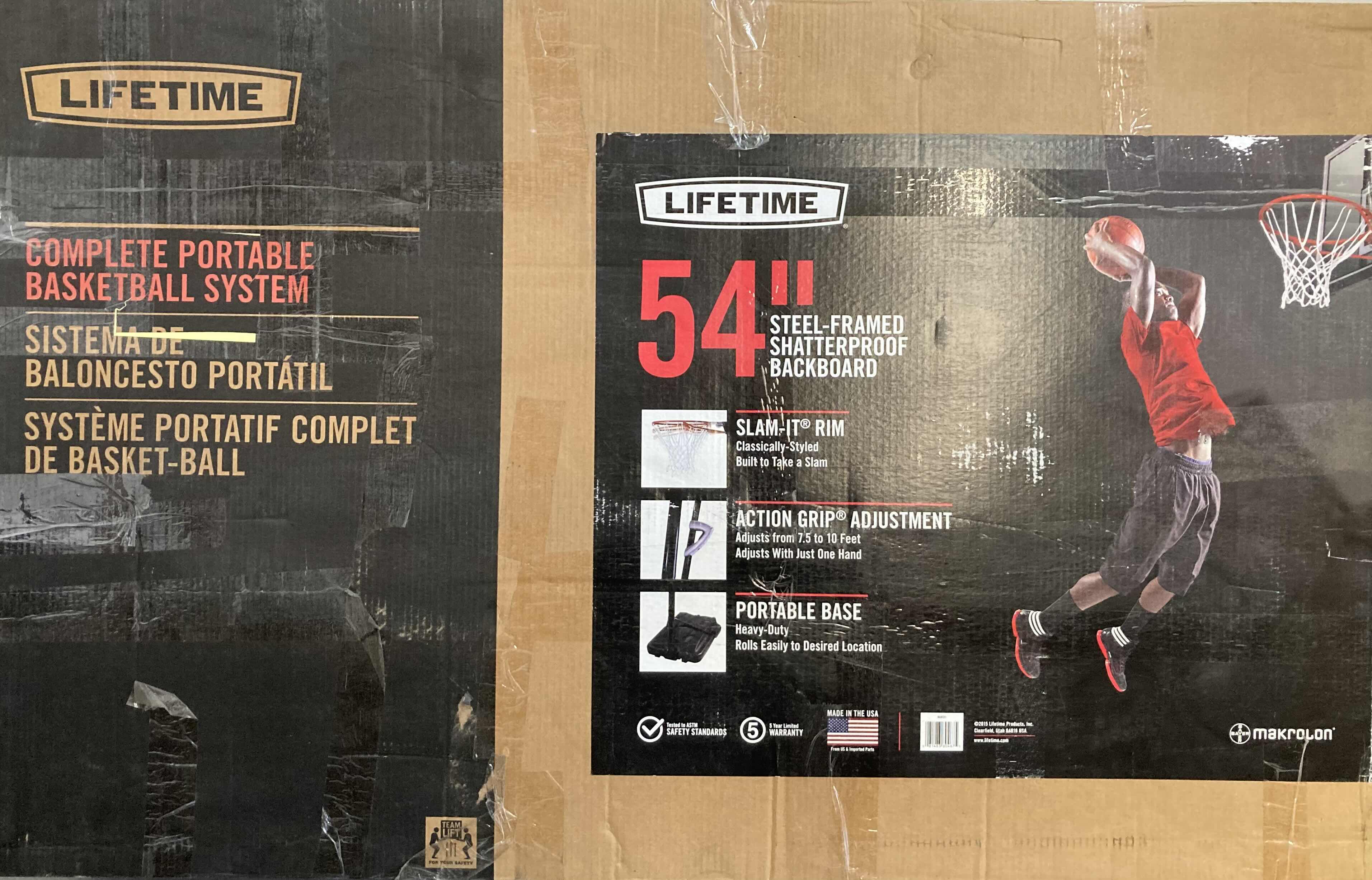 Photo 1 of NEW LIFETIME 54" STEEL FRAME
SHATTERPROOF BACKBOARD COMPLETE
PORTABLE BASKETBALL HOOP SYSTEM MODEL 90631