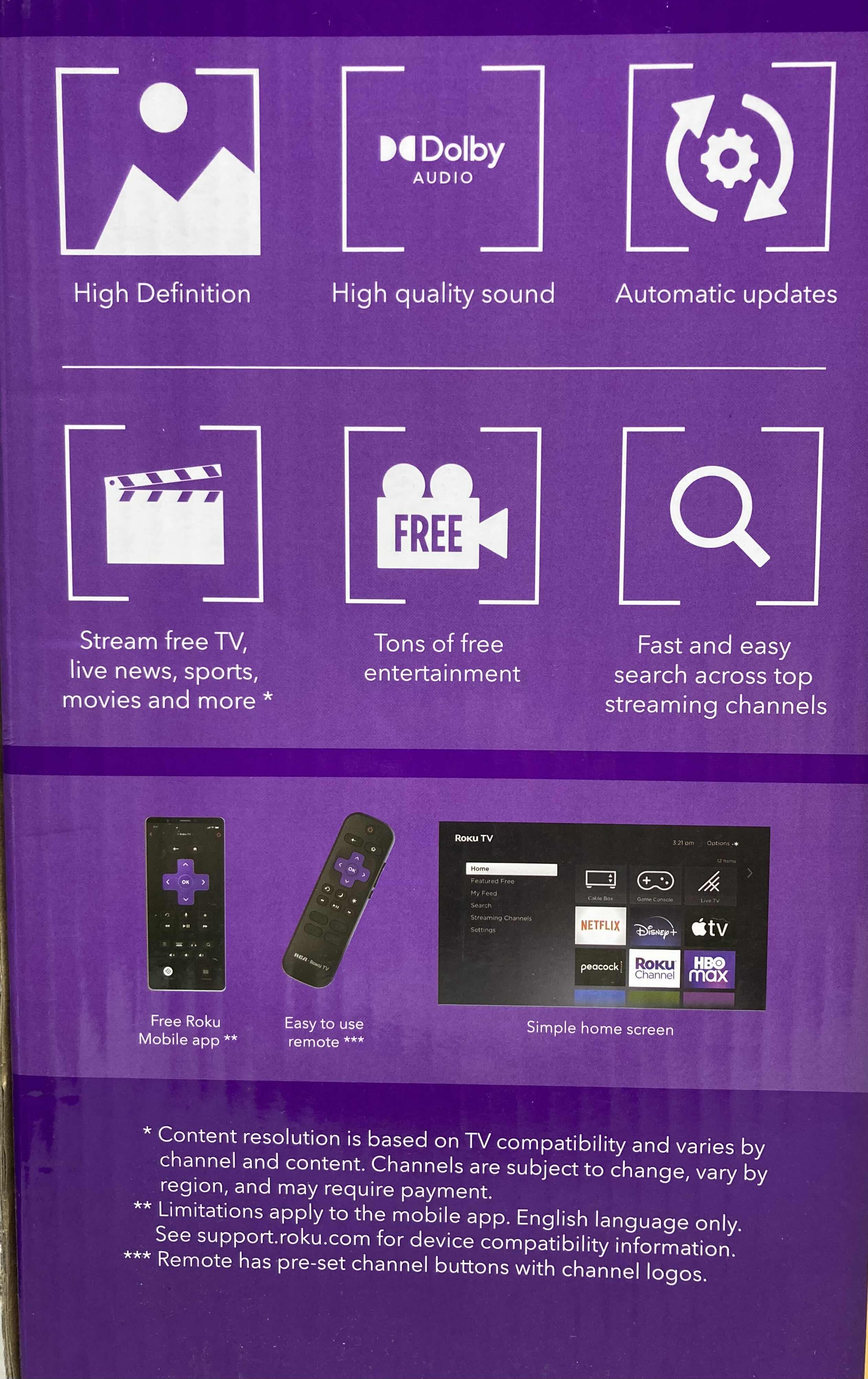 Photo 1 of NEW RCA 32” LED HD SMART TV ROKU TV MODEL RTR3260-B-US