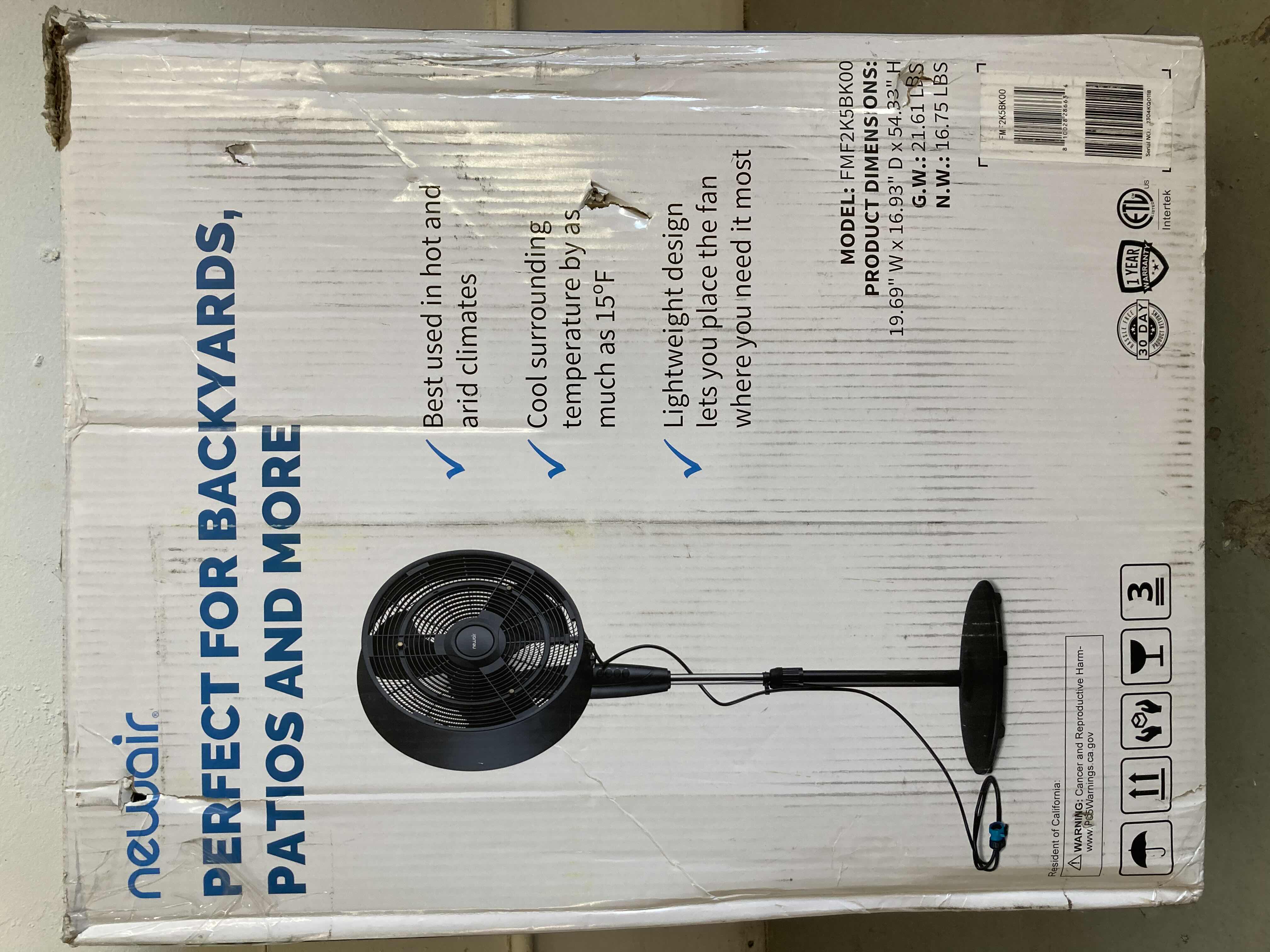 Photo 1 of NEW NEWAIR 18” OUTDOOR 2 IN 1 MISTING PEDESTAL FAN MODEL FMF2K5BK00