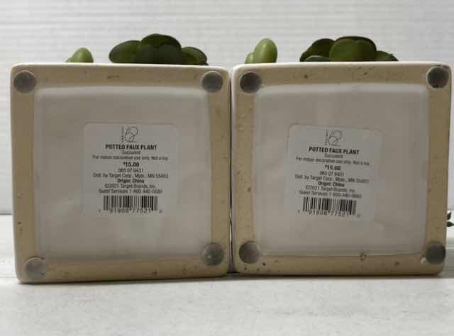 Photo 1 of NEW TARGET BRAND ARTIFICIAL SUCCULENT PLANT W SQUARE CERAMIC POT (SET OF 2) 4" X 7.5"
