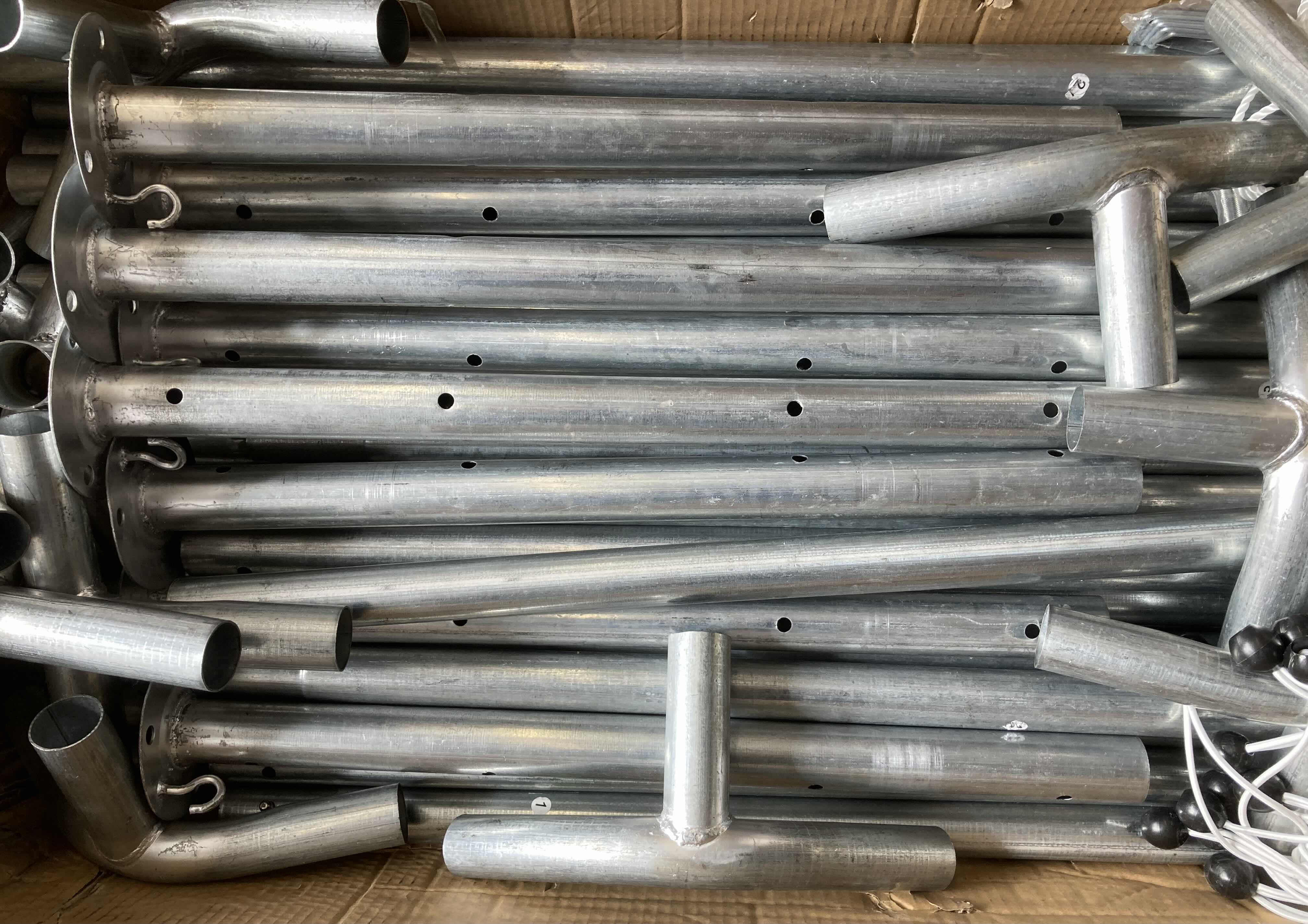 Photo 1 of LARGE GREEN TARP TENT/GOZEBO W STEEL STANDS, BRACKETS & TIE DOWNS (BOX DIMENSIONS 39.5” X 24” H13”)